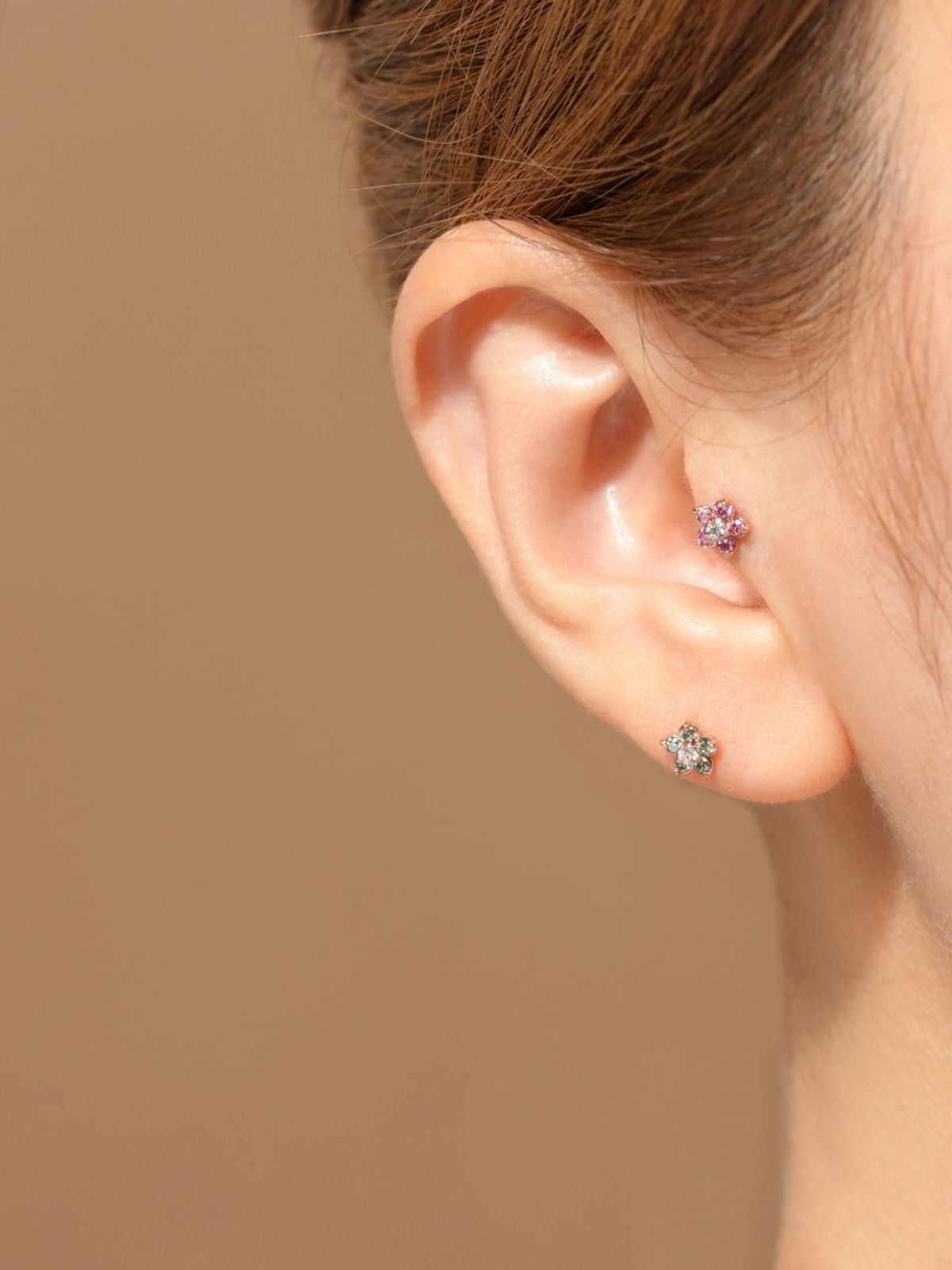 미니멀피어싱(MINIMALPIERCING) [1mm/1.2mm]14K 인터널 모이사나이트 다이아 플라워 라블렛 피어싱