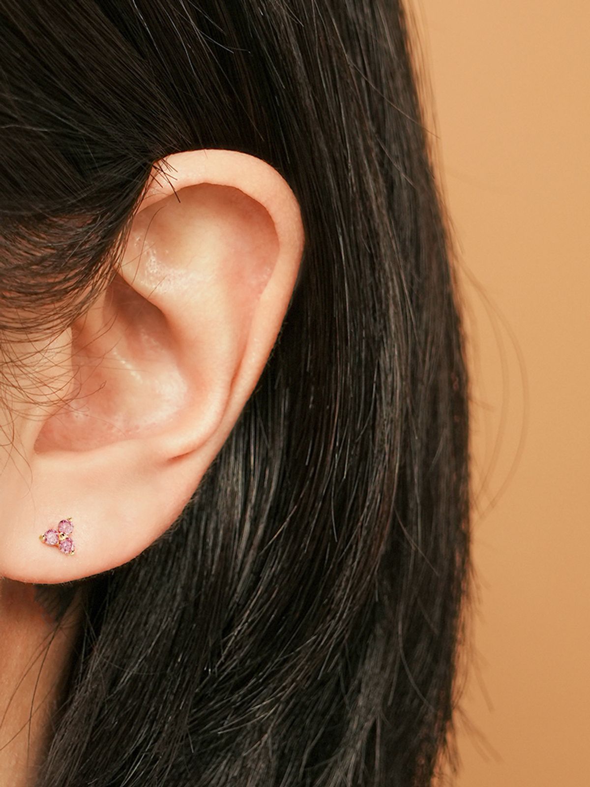 미니멀피어싱(MINIMALPIERCING) [0.8mm]14K 인터널 모이사나이트 다이아 삼각 라블렛 피어싱 귀걸이