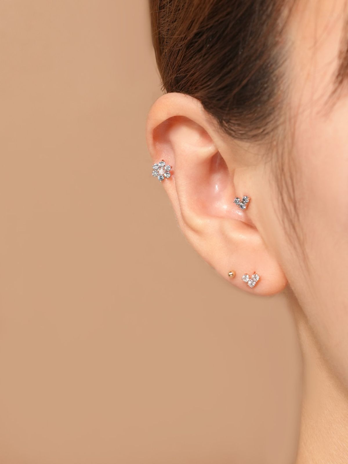 미니멀피어싱(MINIMALPIERCING) [1mm/1.2mm]14K 인터널 모이사나이트 다이아 블럭 하트 라블렛 피어싱
