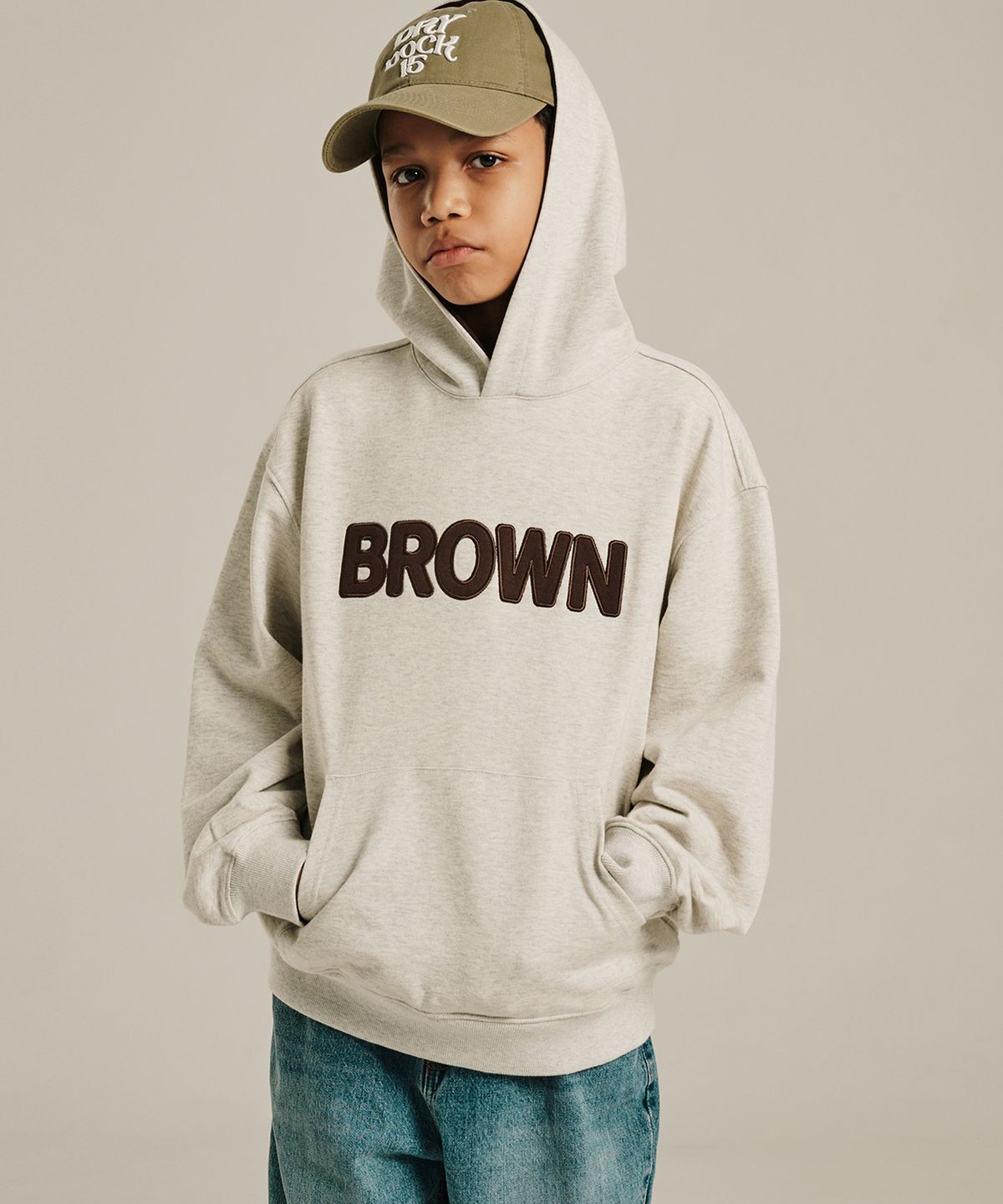 테이크이지 키즈(TAKEASY KIDS) 브라운 아플리케 후드 (오트밀)