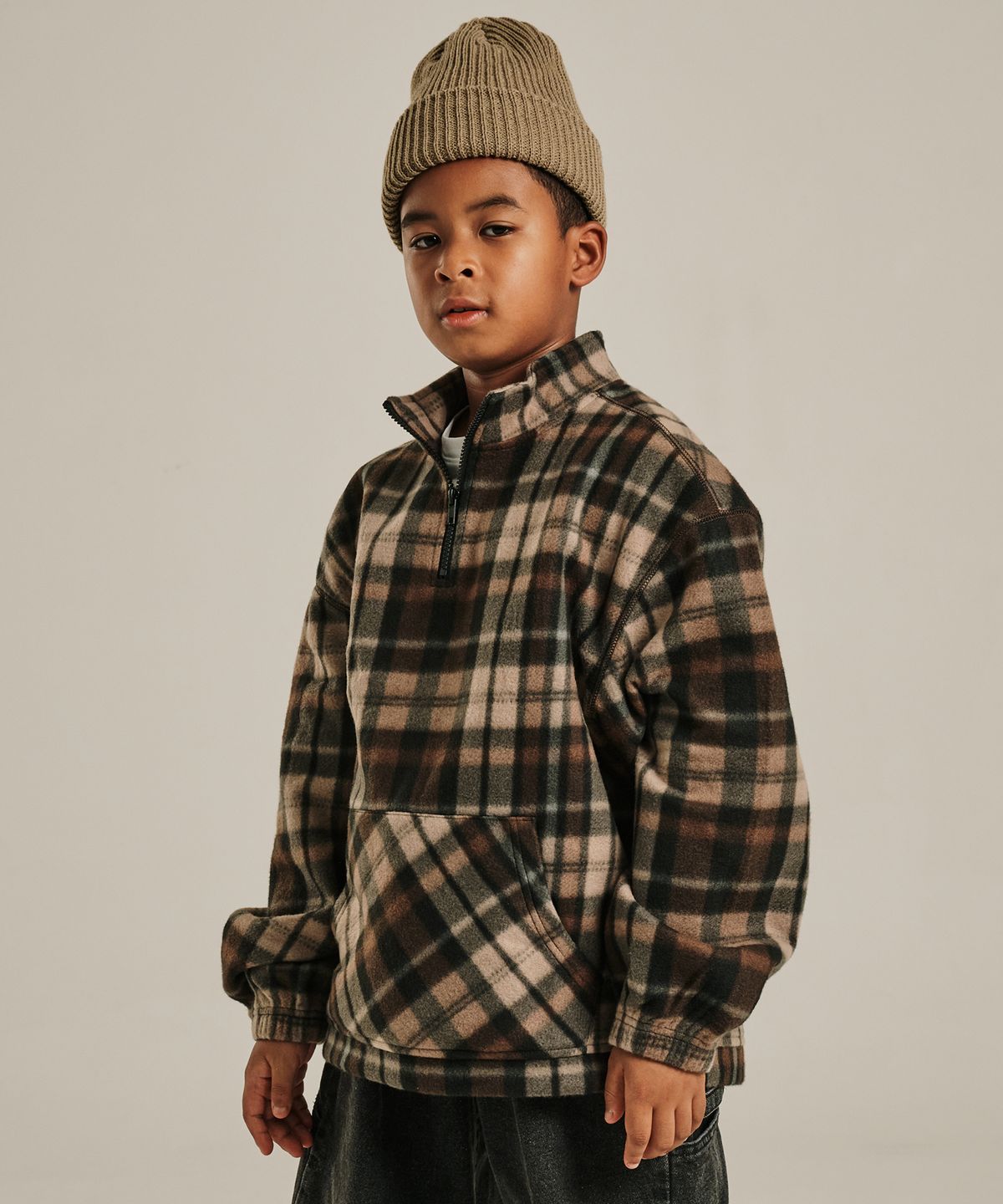 테이크이지 키즈(TAKEASY KIDS) 플란넬 플리스 하프집업 (브라운)