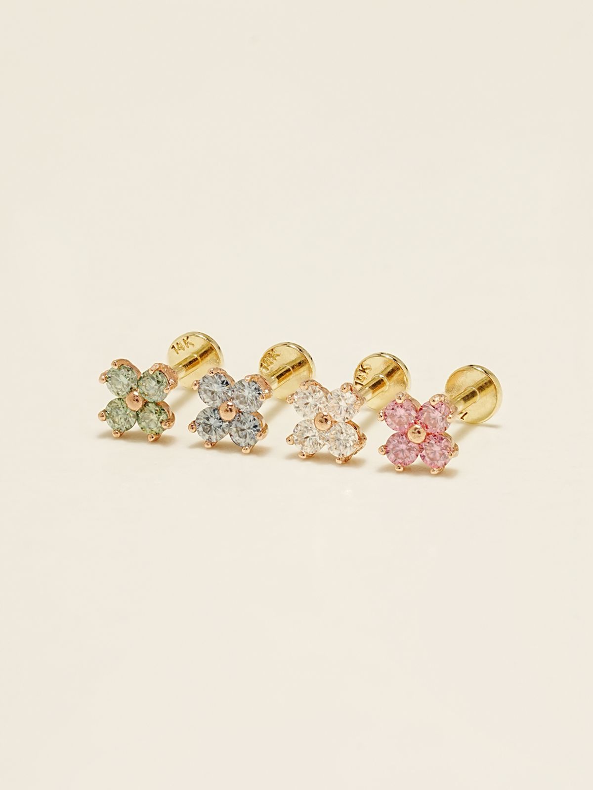 미니멀피어싱(MINIMALPIERCING) [0.8mm]14K 인터널 모이사나이트 다이아 네잎 꽃잎 라블렛 피어싱 귀걸이