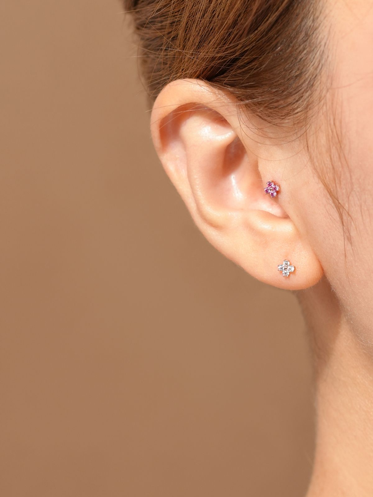 미니멀피어싱(MINIMALPIERCING) [0.8mm]14K 인터널 모이사나이트 다이아 네잎 꽃잎 라블렛 피어싱 귀걸이