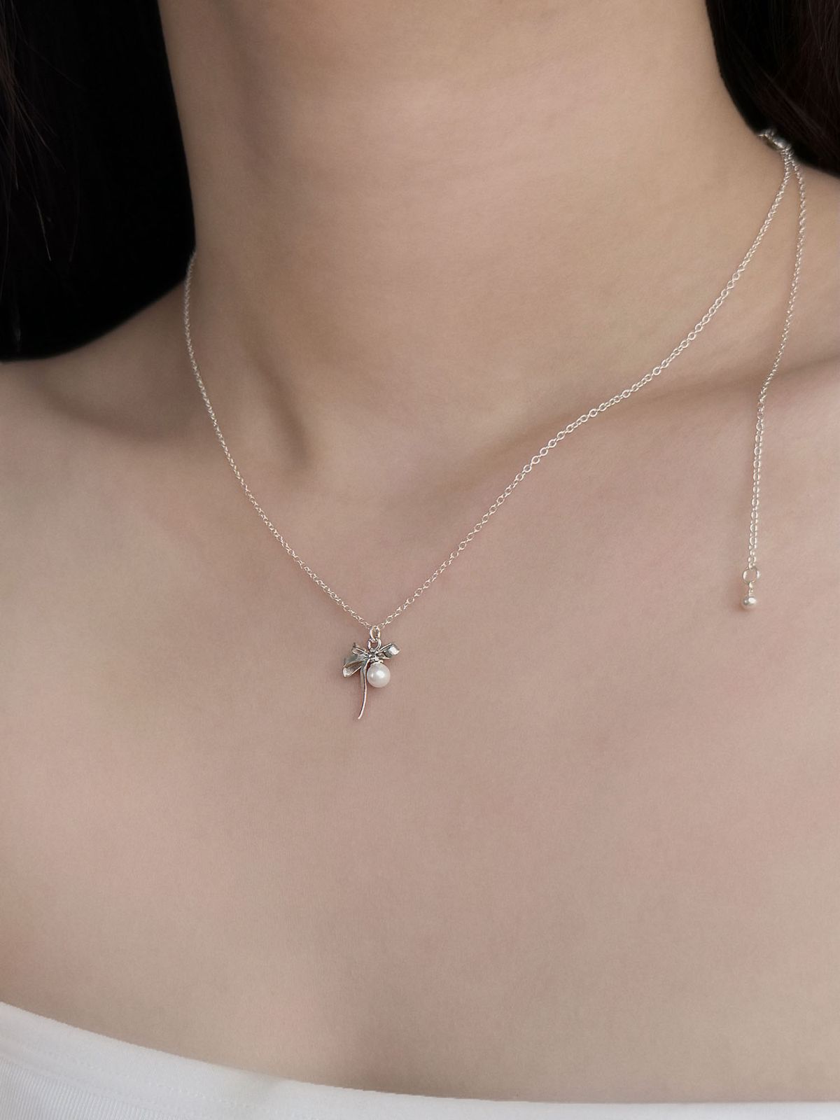 러브트릭스(LOVETRIX) silver925 Ribbon & pearl necklace