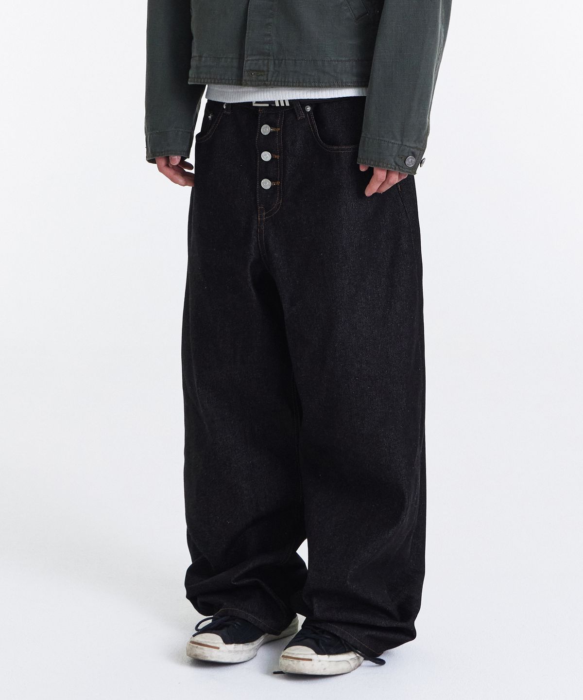 기철(KICHUL) Midnight Raw Wide Denim Pants (Black)