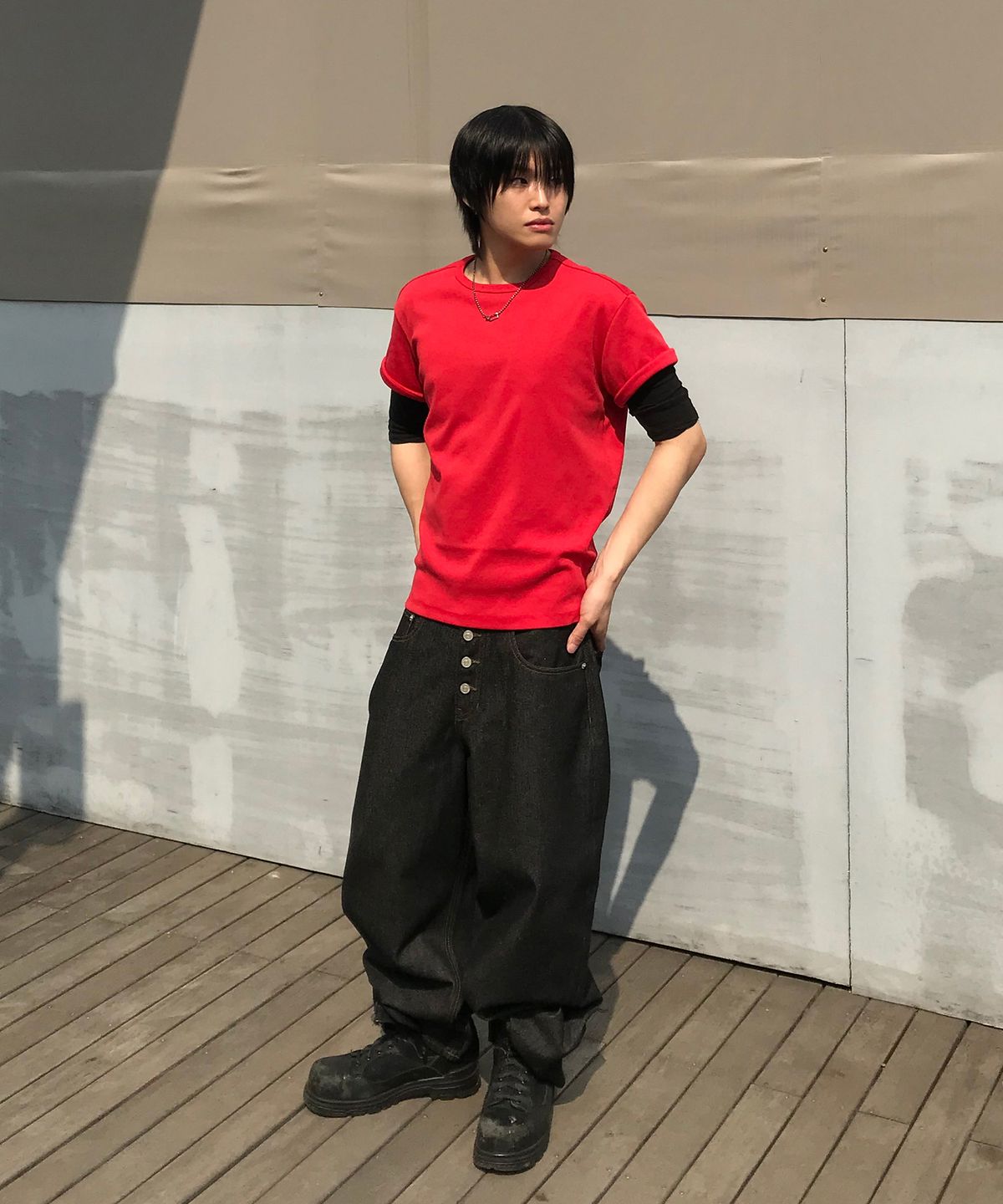 기철(KICHUL) Midnight Raw Wide Denim Pants (Black)