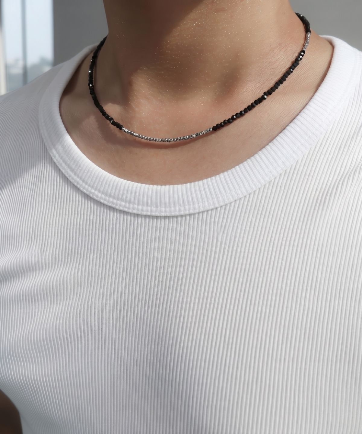 베이스클레프(BASSCLEF) 남자 블랙 비즈 목걸이 CLEF CHORD CHARM NEC