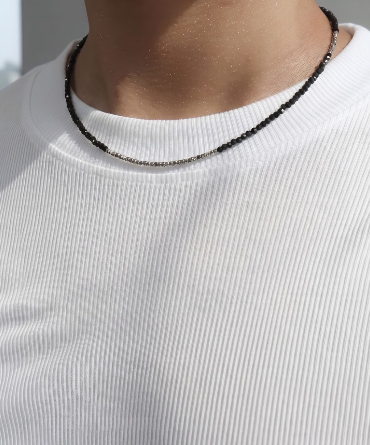 베이스클레프(BASSCLEF) 남자 블랙 비즈 목걸이 CLEF CHORD CHARM NEC