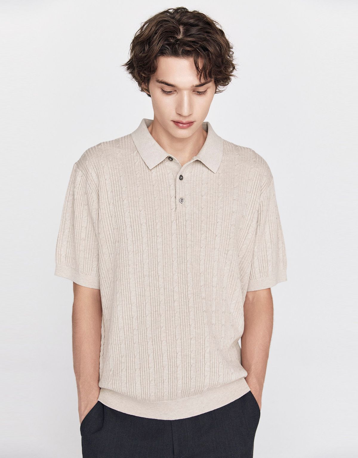 지오다노(GIORDANO) 케이블 스티치 폴로넥 반팔 니트(12GG) 055902 [3color]