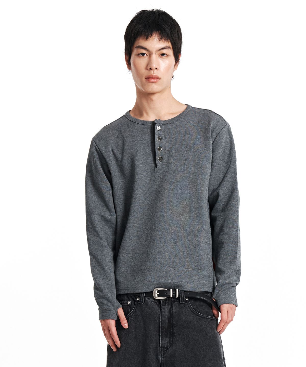 기철(KICHUL) Essential Henley Long sleeve (Charcoal)
