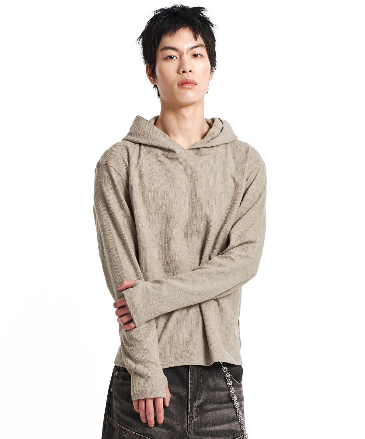기철(KICHUL) Frame Slub Knit Hoodie (Beige)