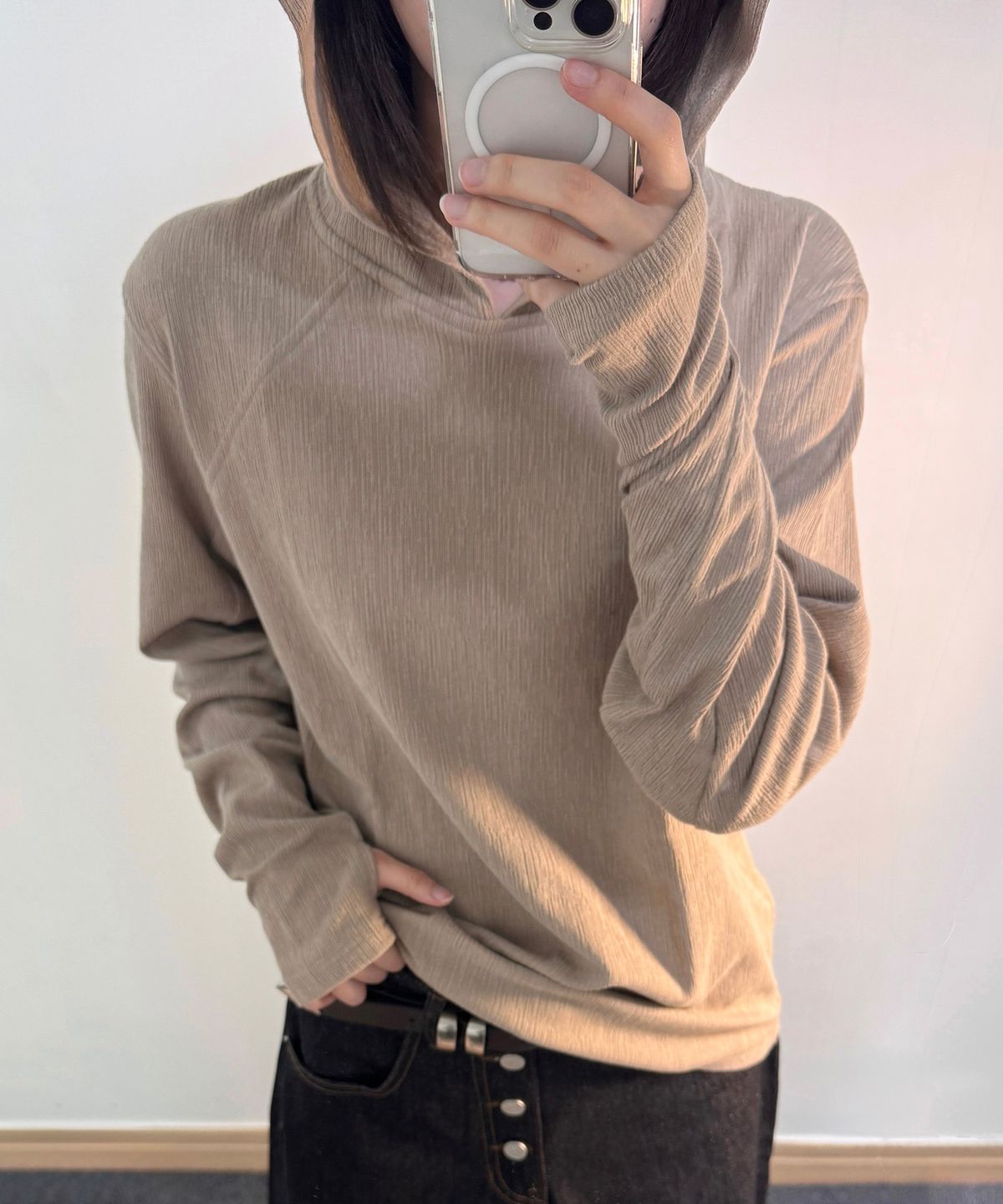 기철(KICHUL) Frame Slub Knit Hoodie (Beige)