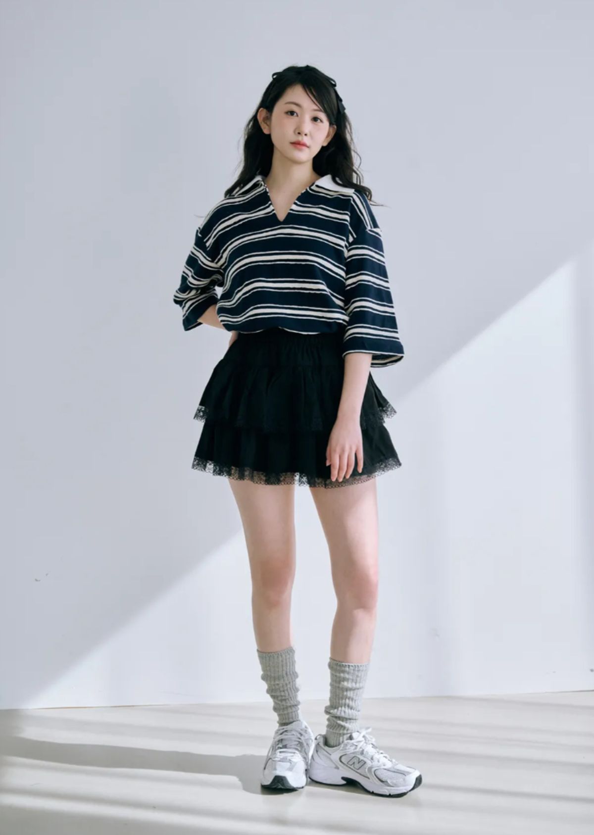 바이서우(BYSEOWOO) 이센셜 스트라이프 반팔 티셔츠 (네이비)