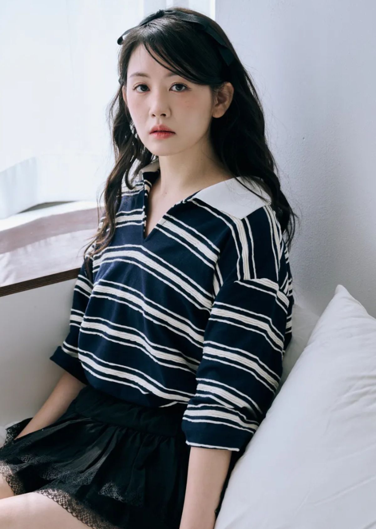 바이서우(BYSEOWOO) 이센셜 스트라이프 반팔 티셔츠 (네이비)