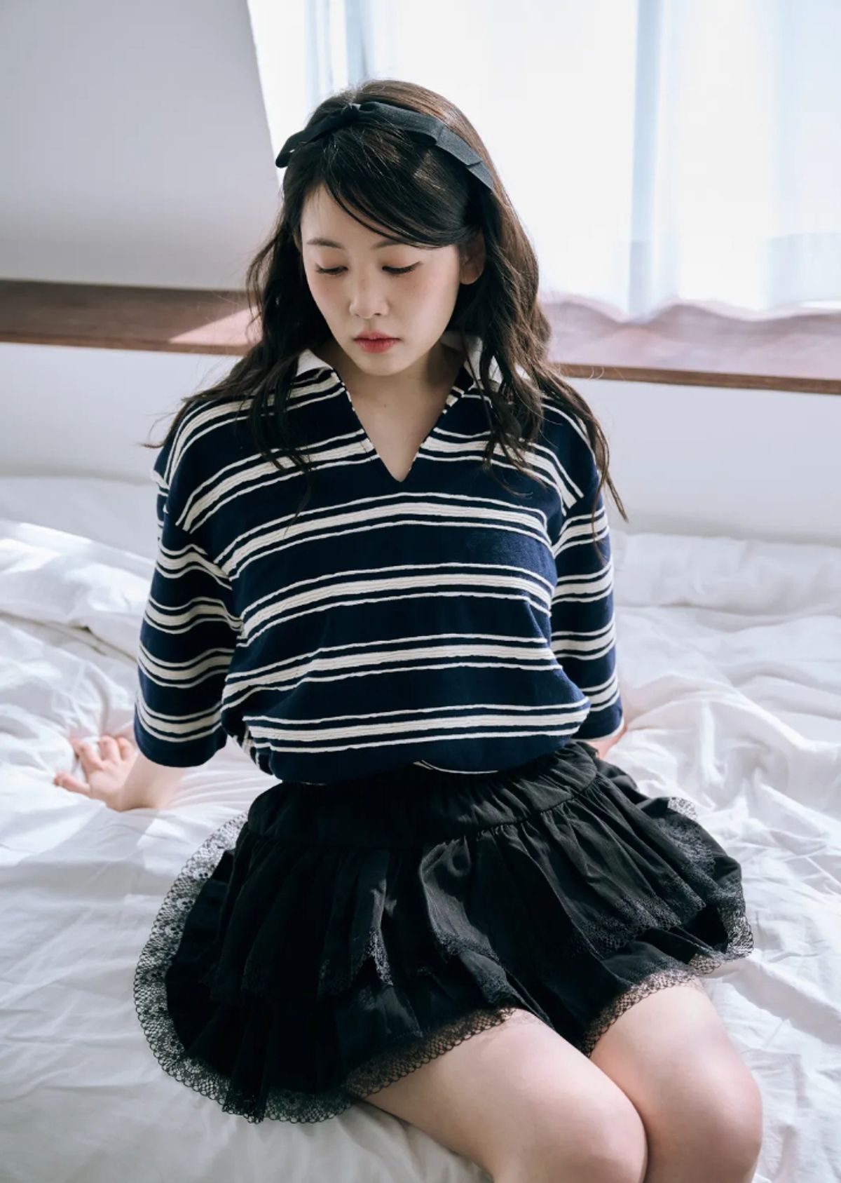 바이서우(BYSEOWOO) 이센셜 스트라이프 반팔 티셔츠 (네이비)