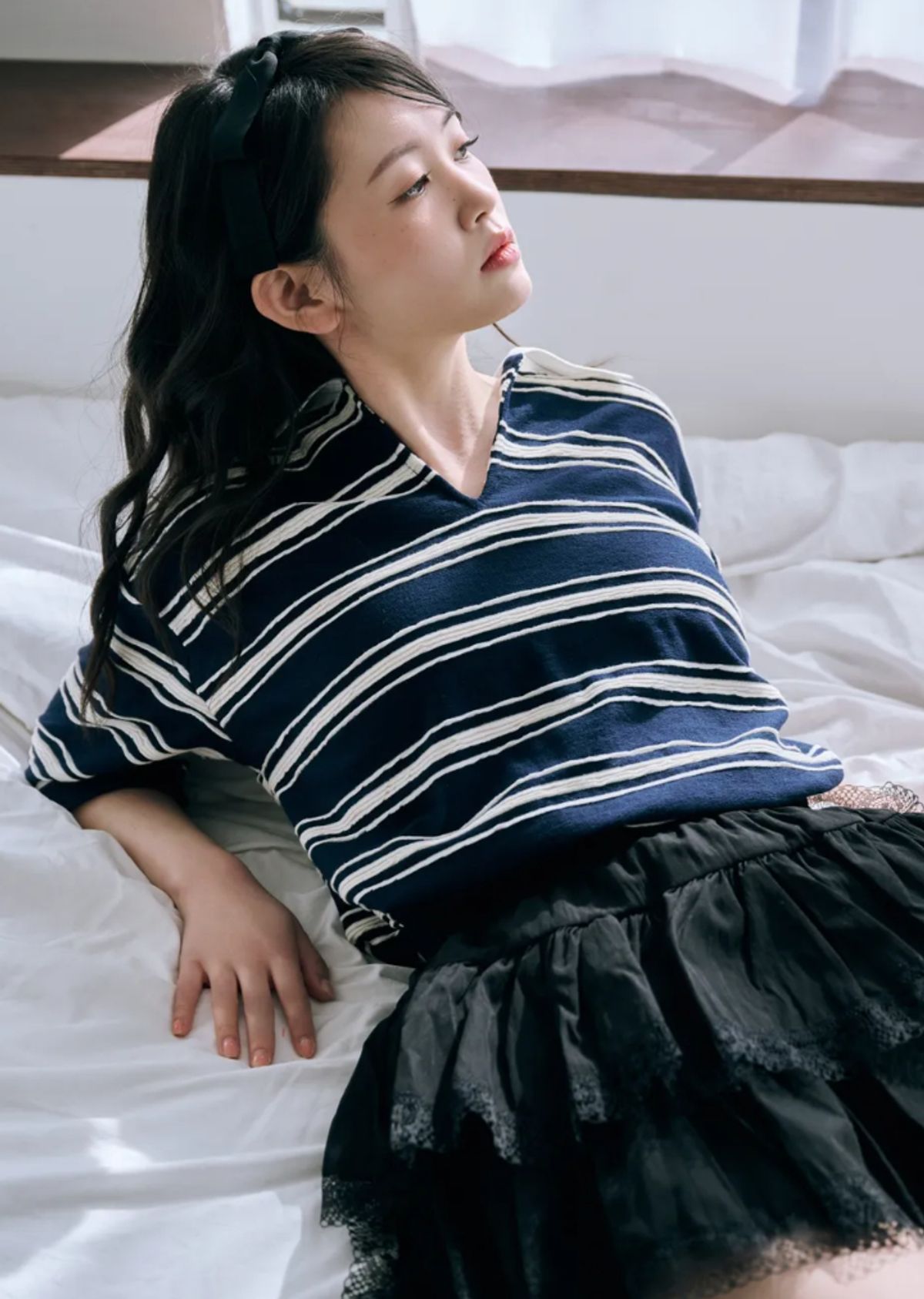 바이서우(BYSEOWOO) 이센셜 스트라이프 반팔 티셔츠 (네이비)