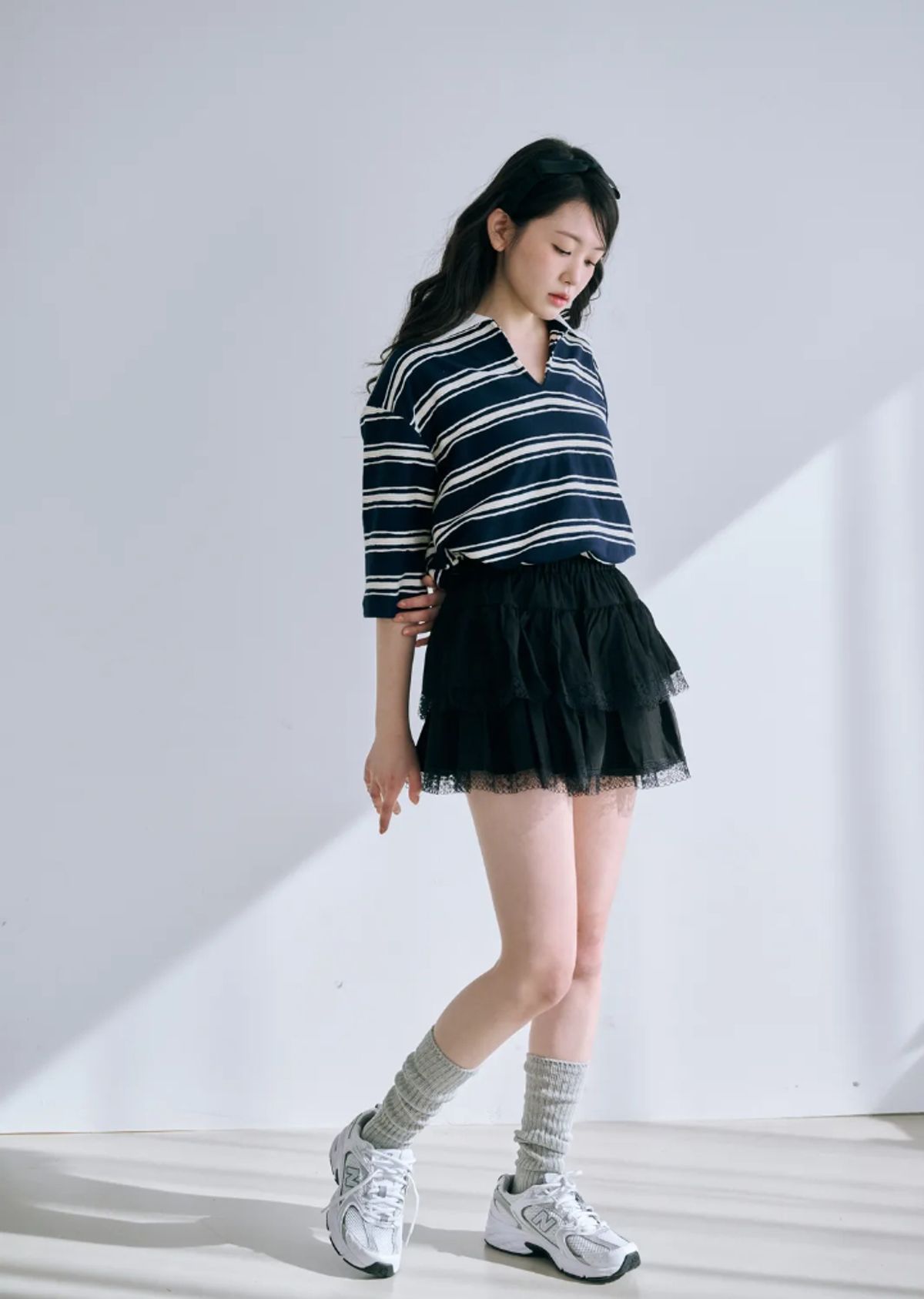 바이서우(BYSEOWOO) 이센셜 스트라이프 반팔 티셔츠 (네이비)