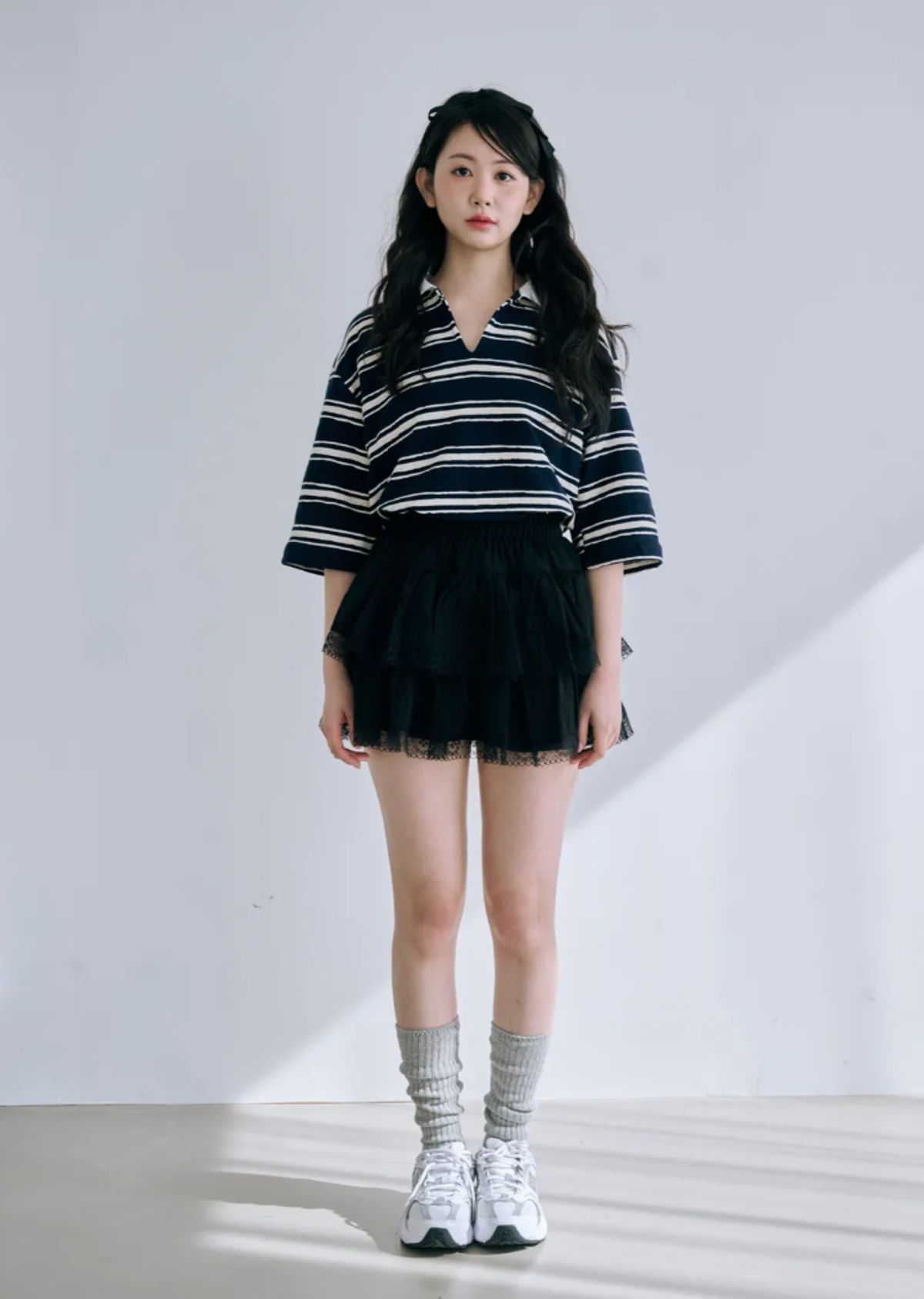 바이서우(BYSEOWOO) 이센셜 스트라이프 반팔 티셔츠 (네이비)