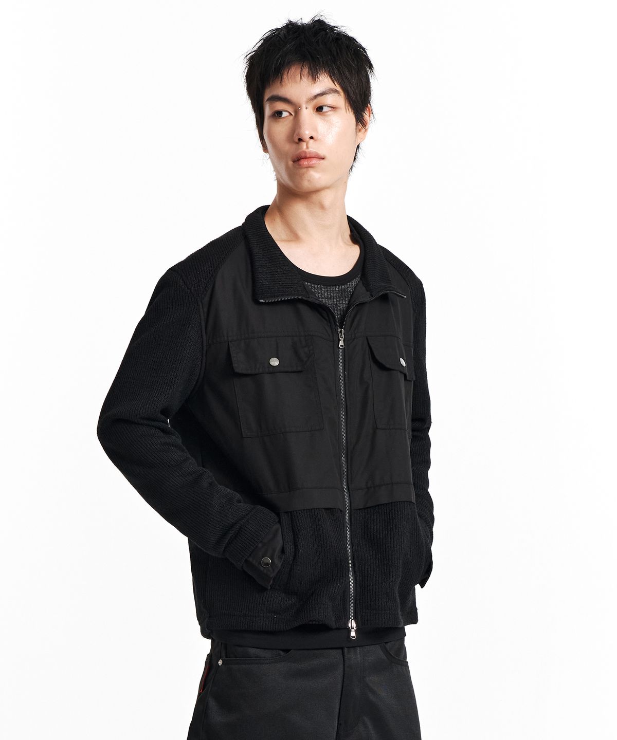 기철(KICHUL) Mono Clash Knit zip-up (Black)