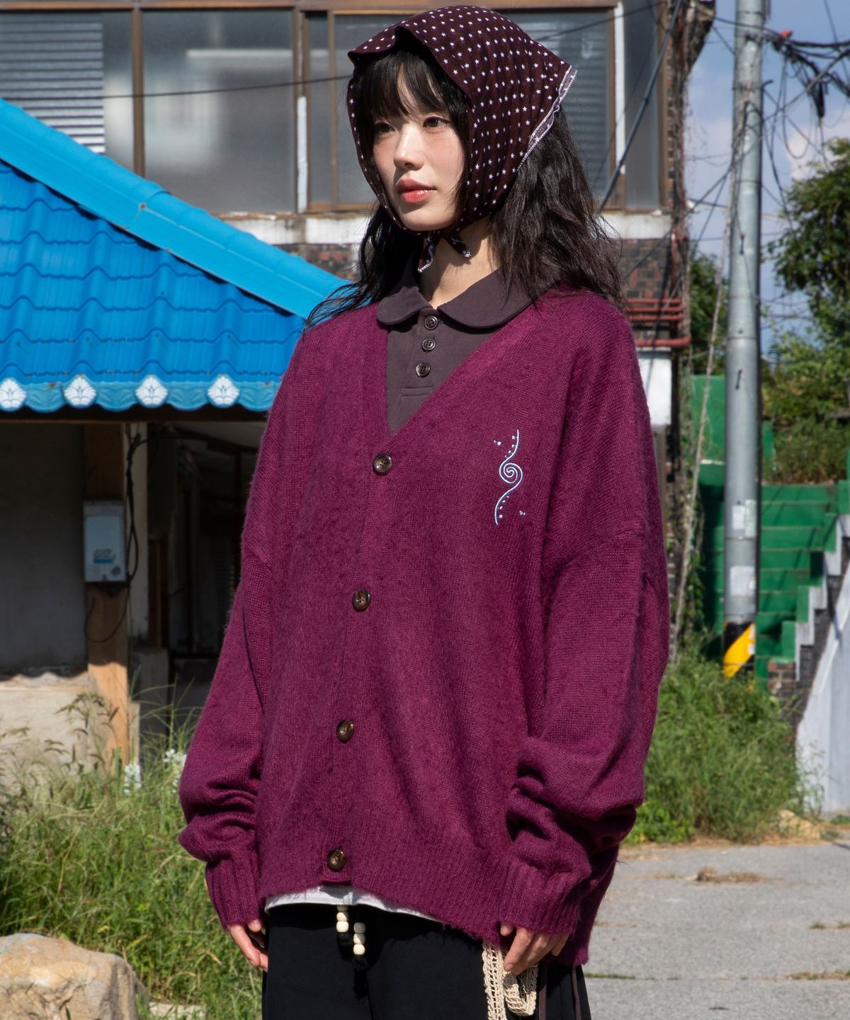 루나키후(RuNaKi'Hu') WXK027 후와후와 루즈핏 가디건 (BURGUNDY)