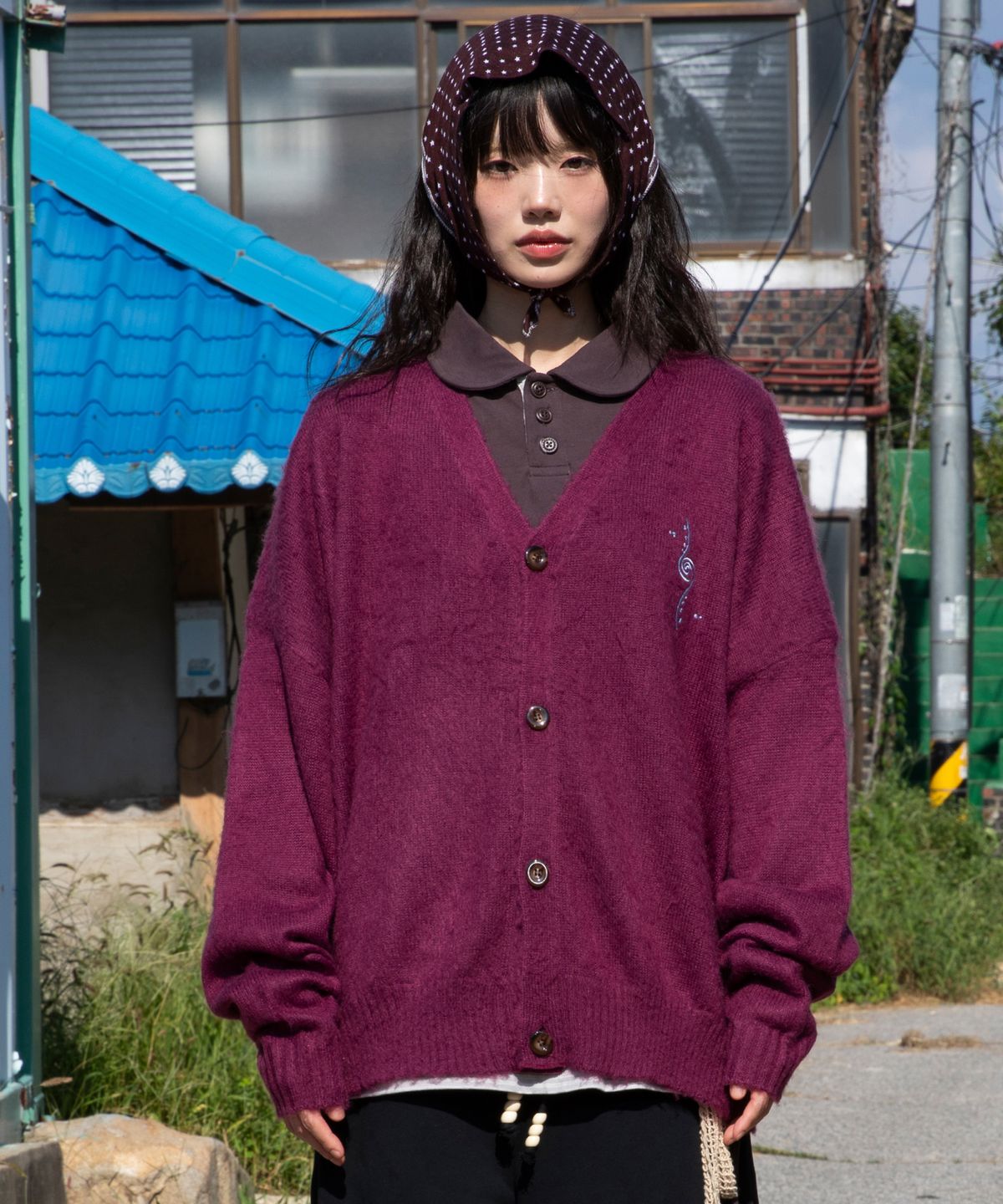 루나키후(RuNaKi'Hu') WXK027 후와후와 루즈핏 가디건 (BURGUNDY)
