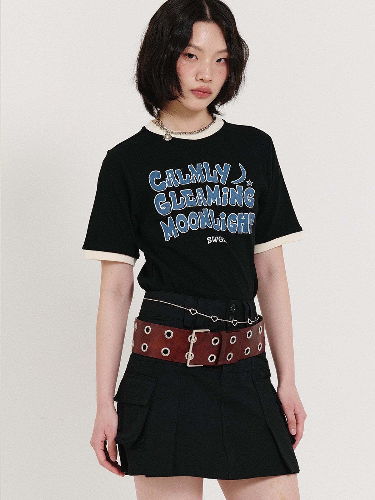 스웨이글로우(SWAYGLOW) [GIZA COTTON FABRIC]레터링 링거 티셔츠_블랙