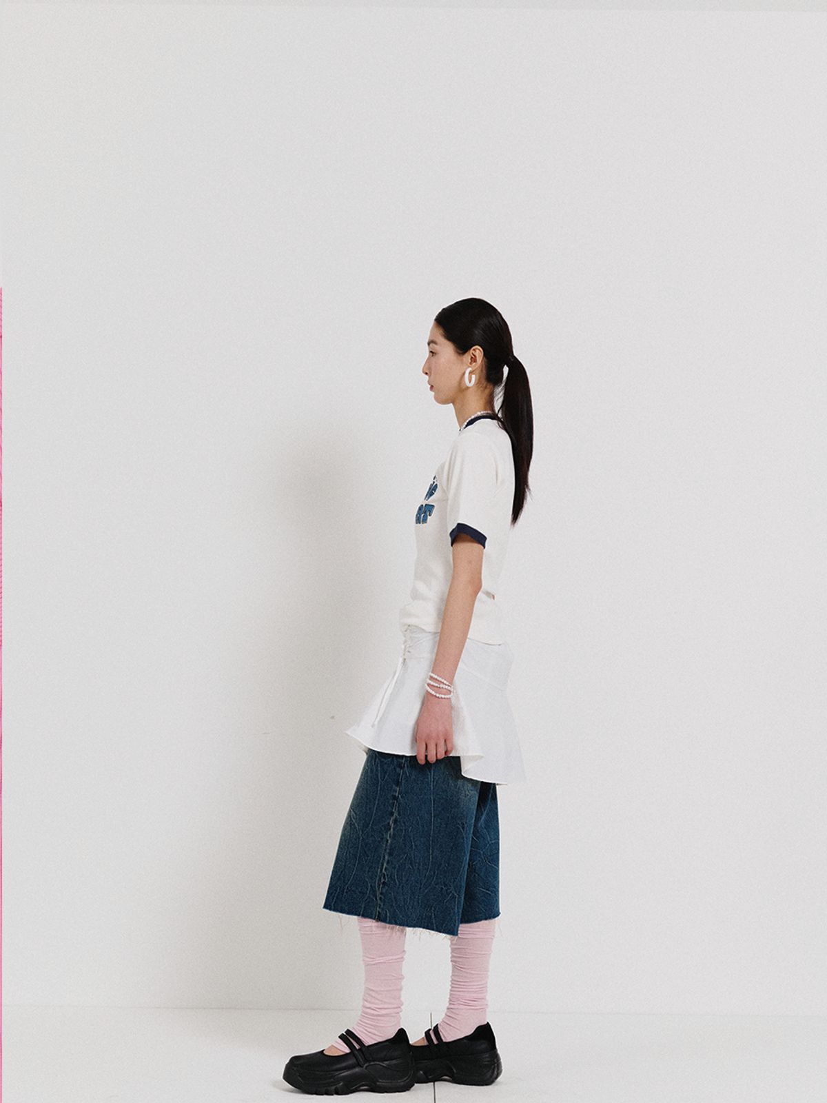 스웨이글로우(SWAYGLOW) [GIZA COTTON FABRIC]레터링 링거 티셔츠_화이트