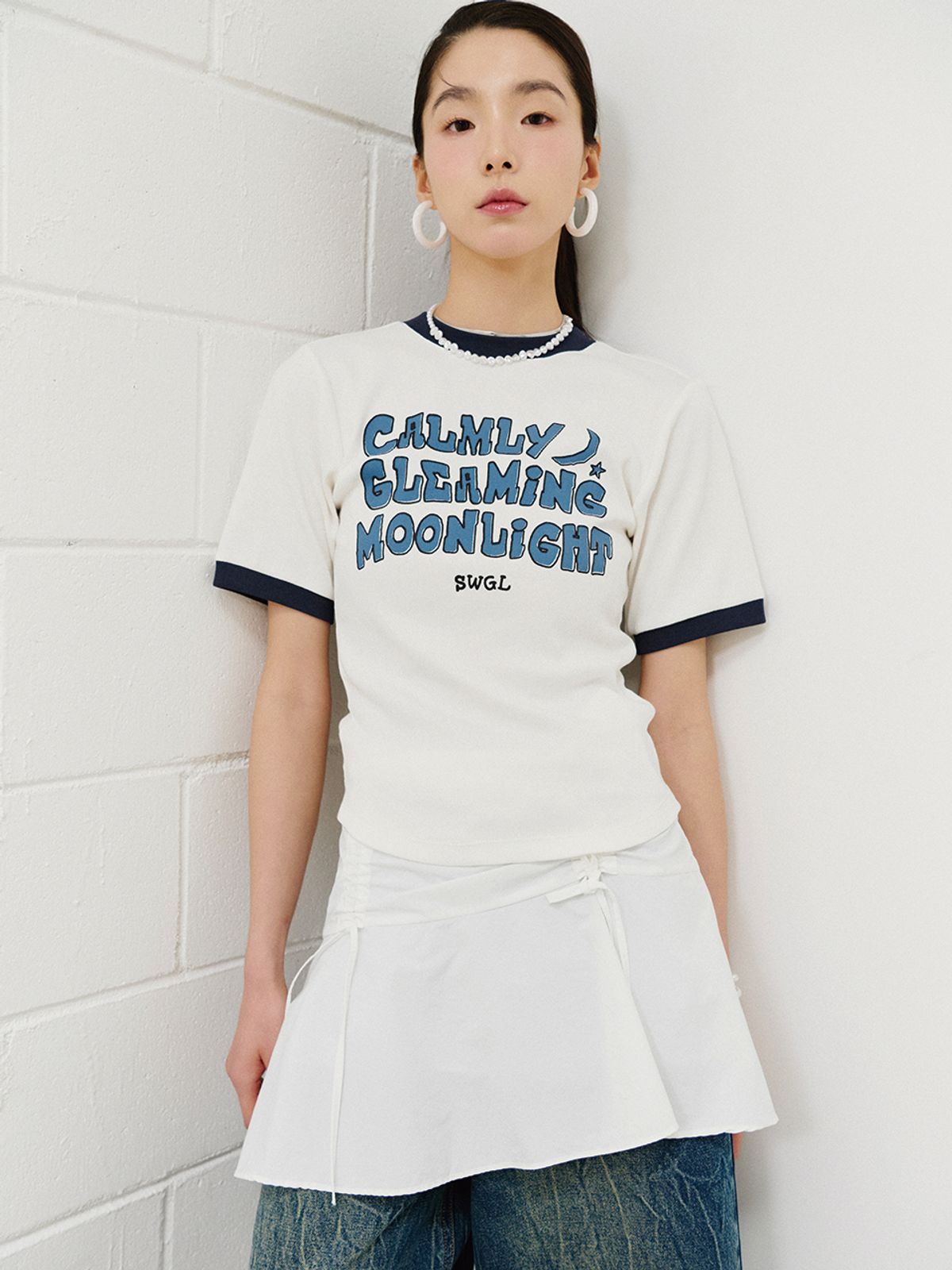 스웨이글로우(SWAYGLOW) [GIZA COTTON FABRIC]레터링 링거 티셔츠_화이트