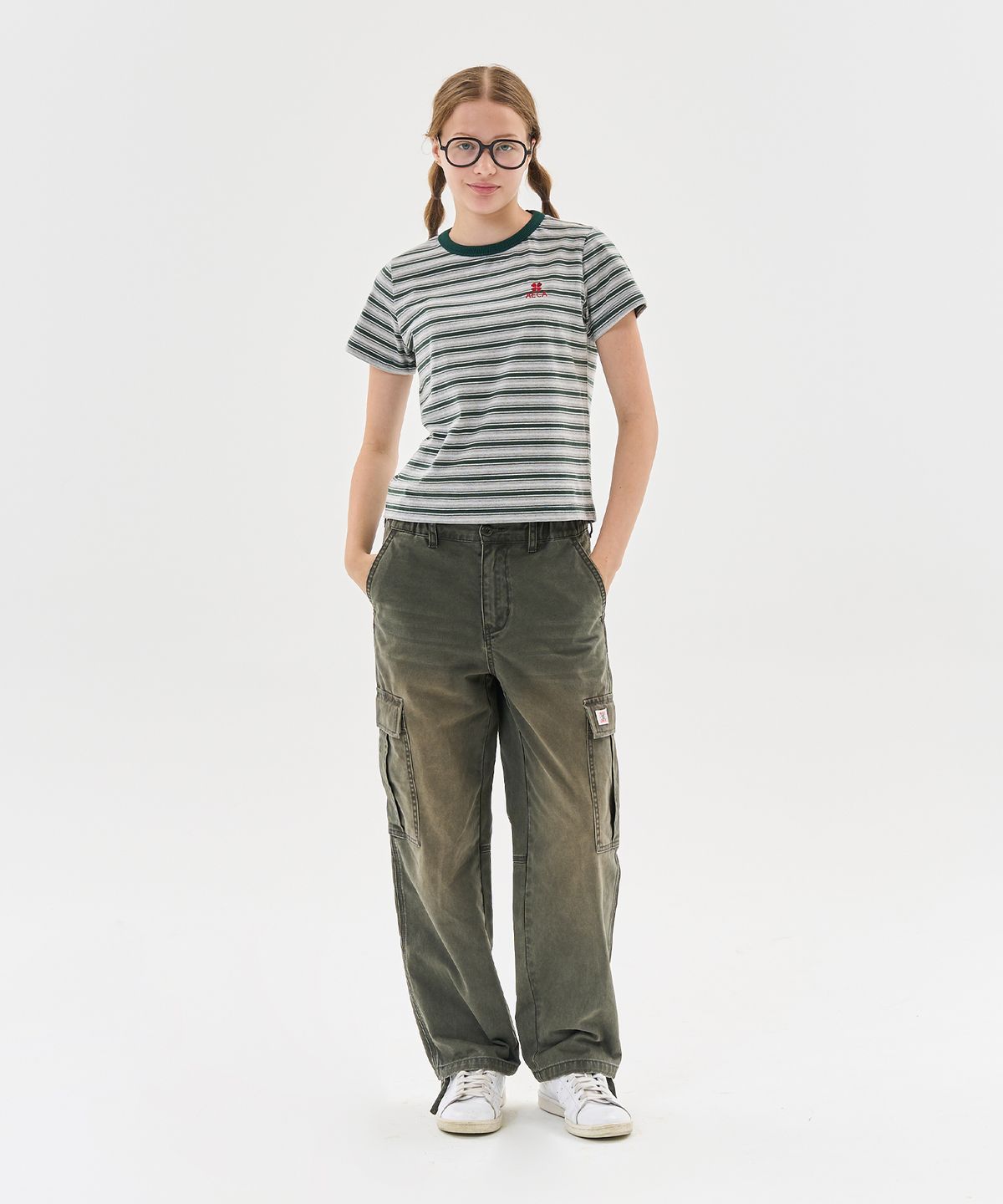 에이카화이트(AECA) STRIPE HALF SLEEVE TEE-BROWN