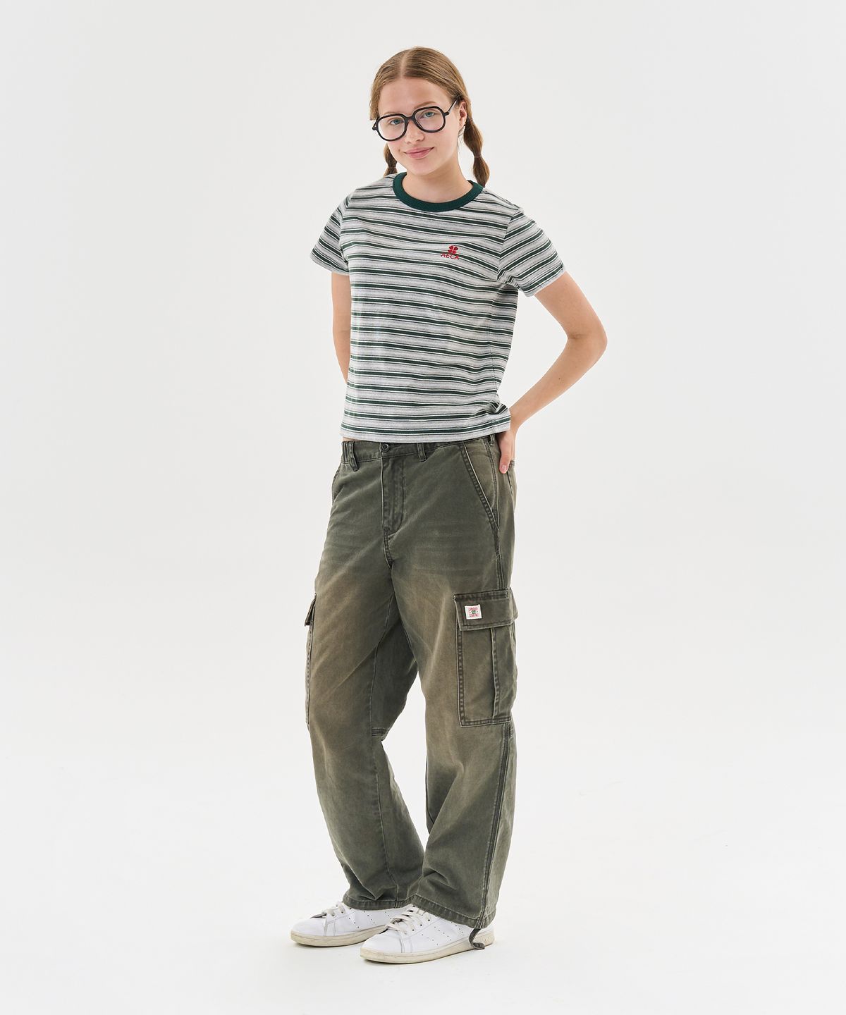 에이카화이트(AECA) STRIPE HALF SLEEVE TEE-BROWN
