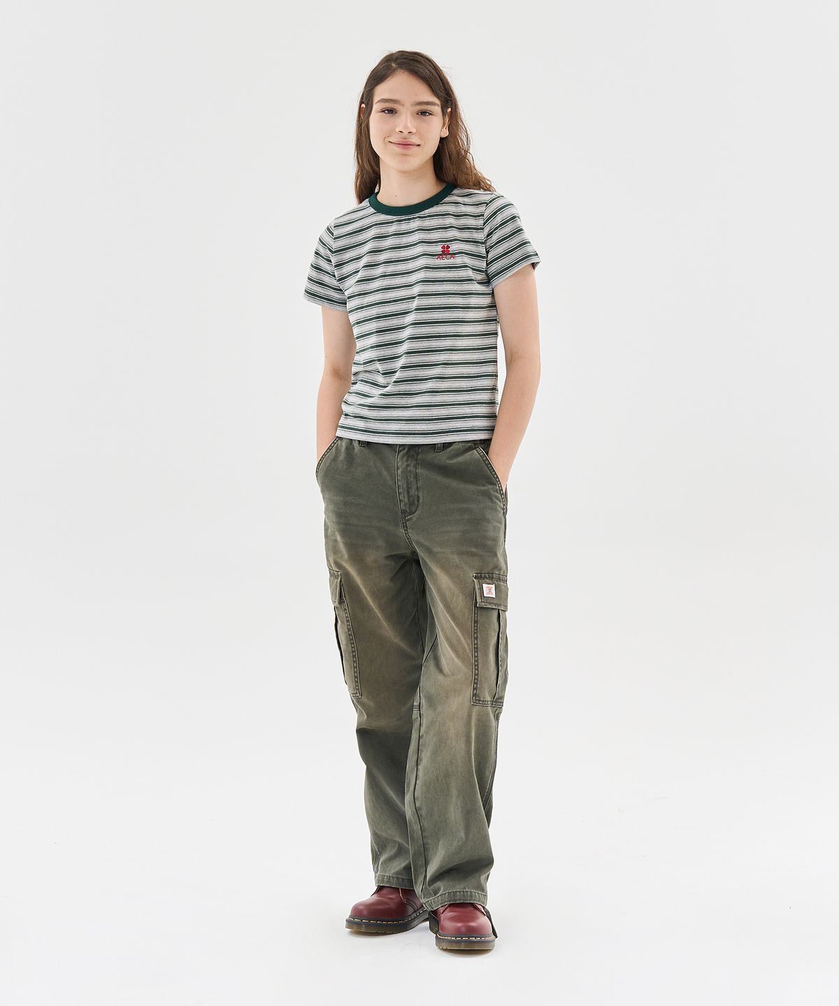 에이카화이트(AECA) STRIPE HALF SLEEVE TEE-BROWN