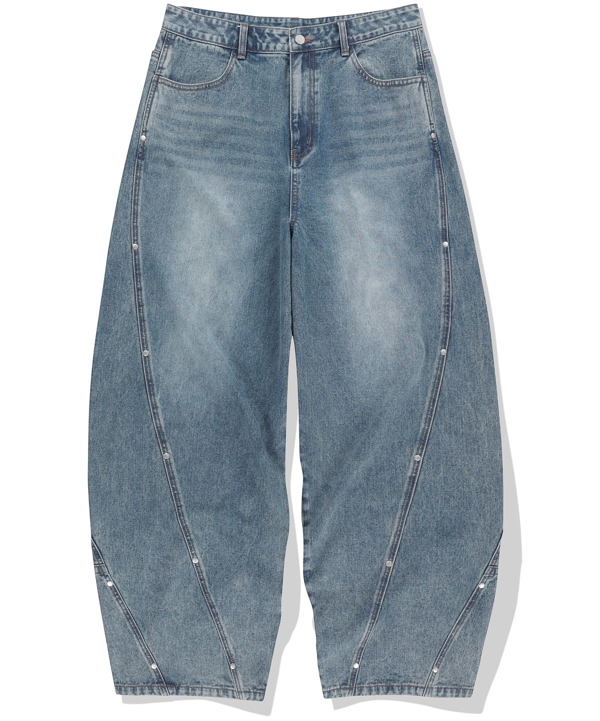 낫포너드(NOT4NERD) Stud Incision Curved Denim Pants - Deep Blue