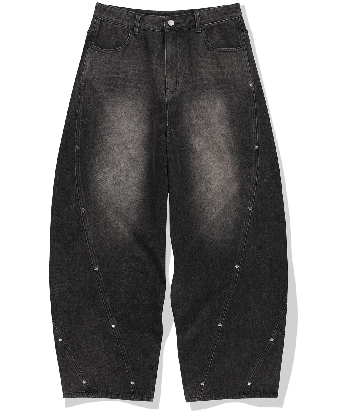 낫포너드(NOT4NERD) Stud Incision Curved Denim Pants - Black