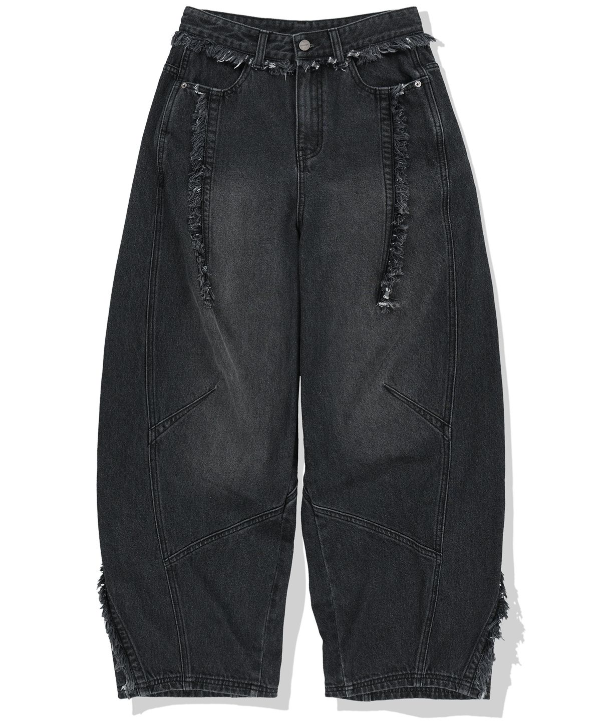 낫포너드(NOT4NERD) Multi Cut Off Curved Denim Pants - Black