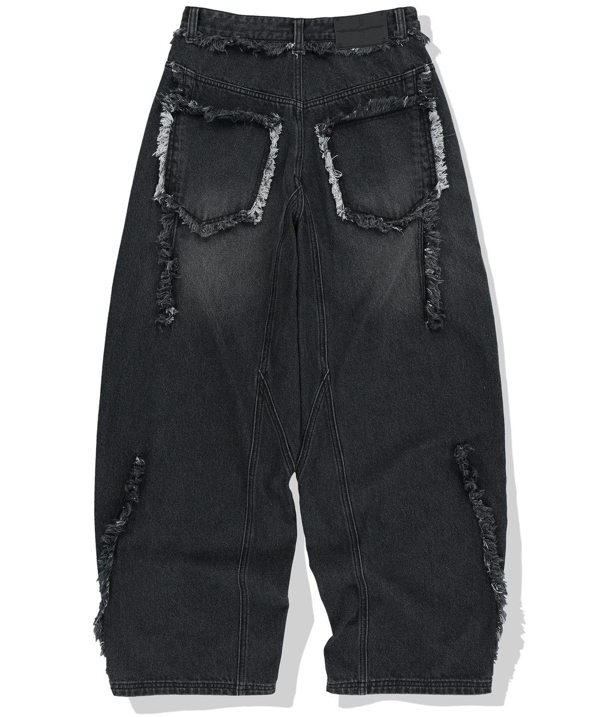 낫포너드(NOT4NERD) Multi Cut Off Curved Denim Pants - Black