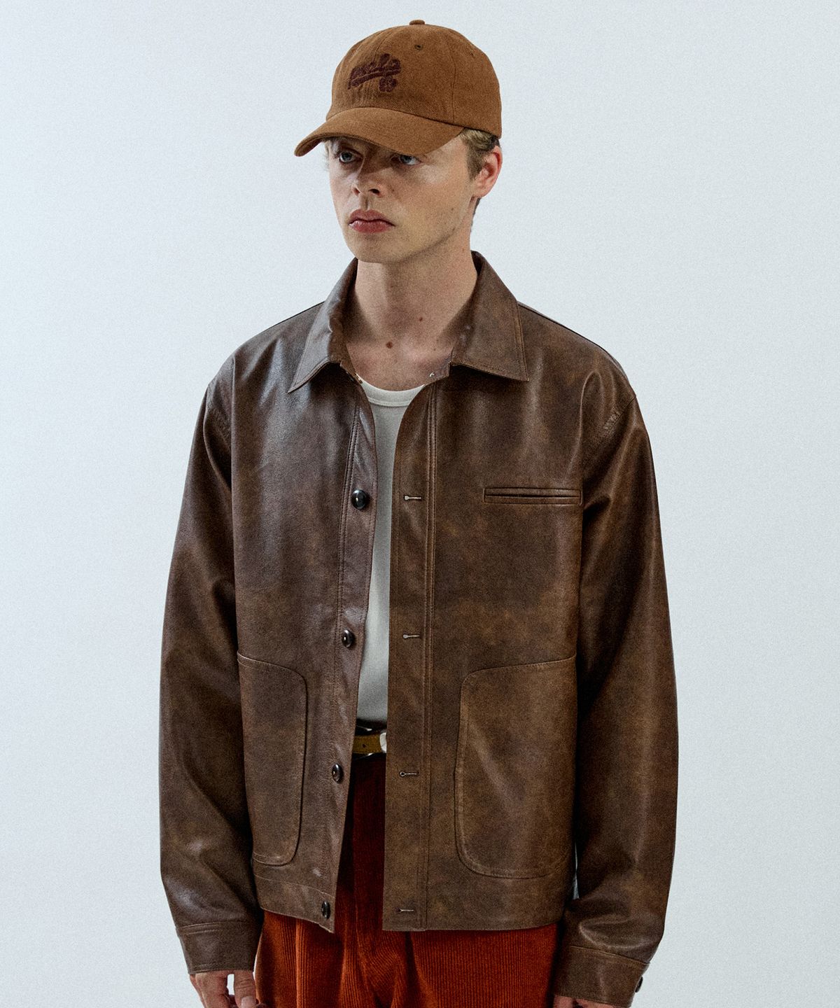 필프(PEALP) Welt Pocket Faux Leather Jacket 8(Brown)