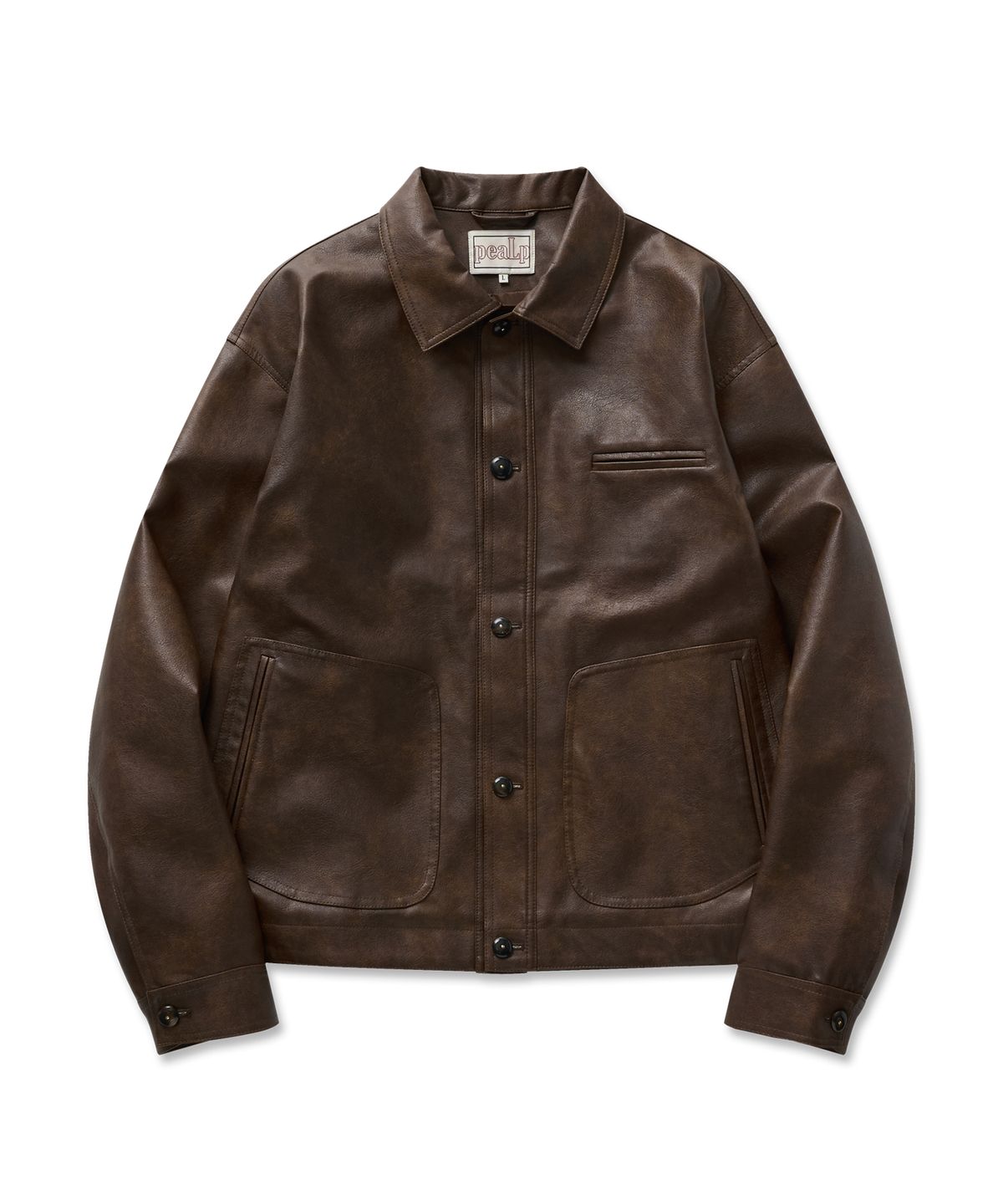 필프(PEALP) Welt Pocket Faux Leather Jacket 8(Brown)
