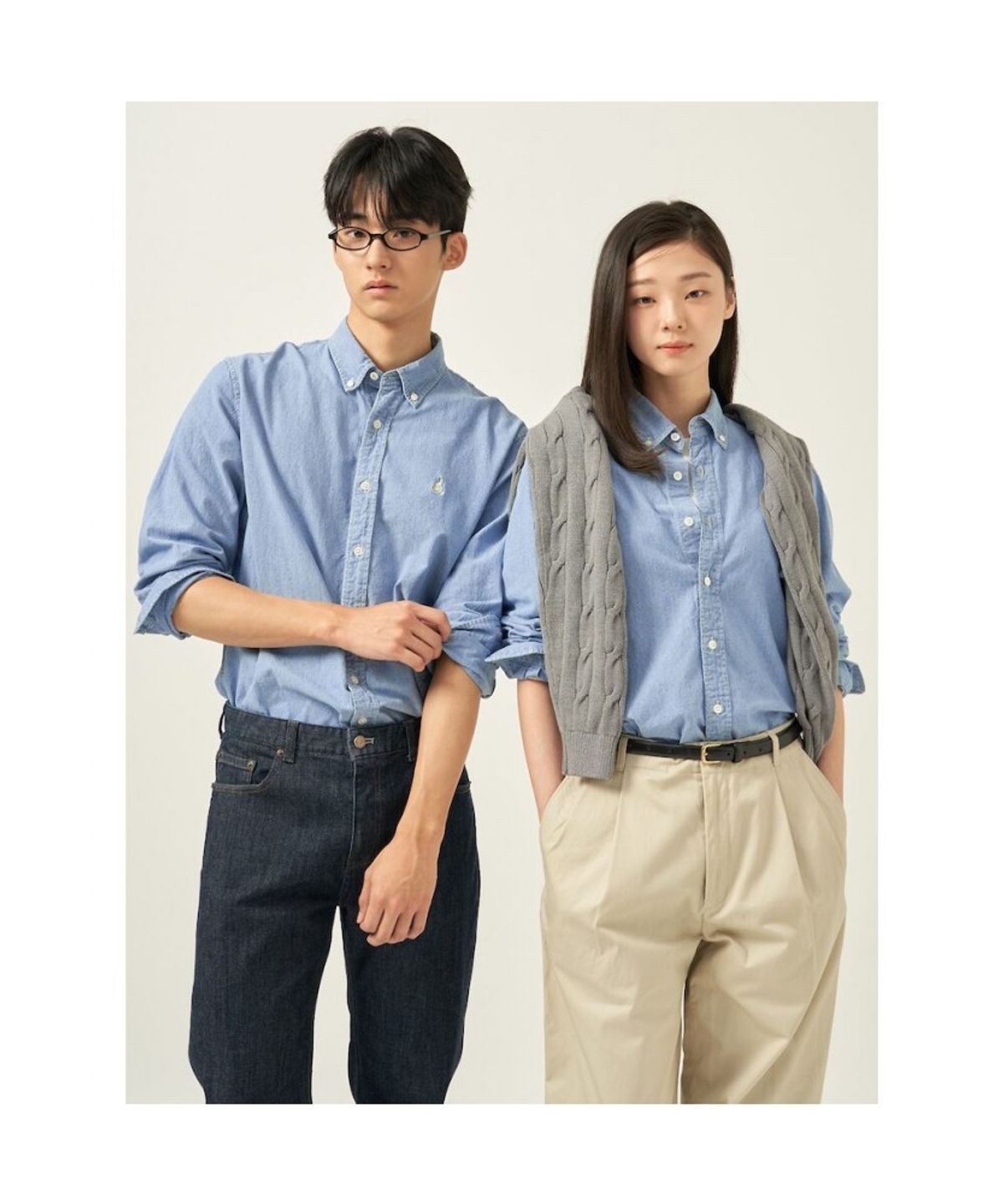 빈폴 멘(BEANPOLE MEN) [Essential] 남녀공용 샴브레이 데님 셔츠  스카이 블루