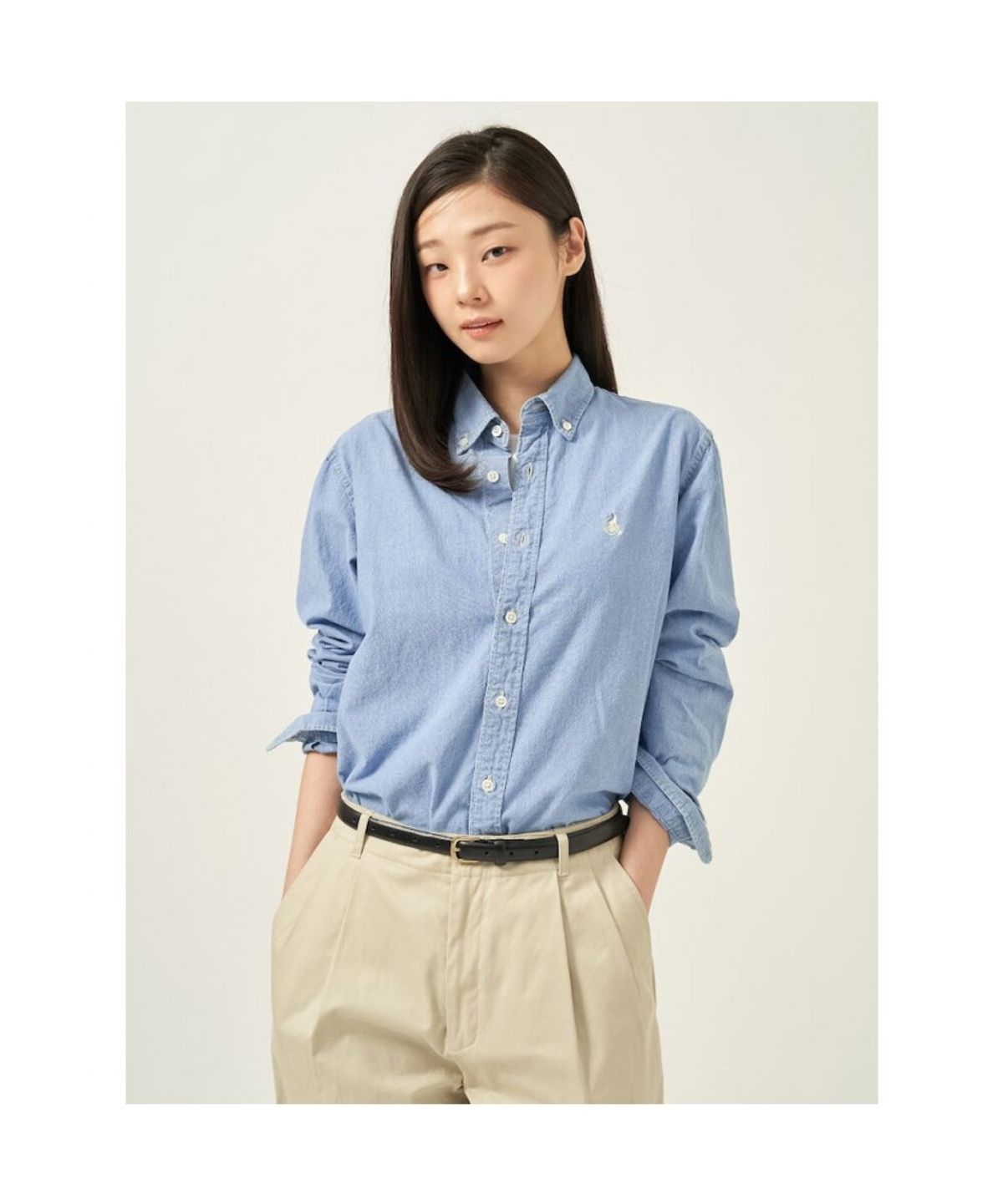 빈폴 멘(BEANPOLE MEN) [Essential] 남녀공용 샴브레이 데님 셔츠  스카이 블루