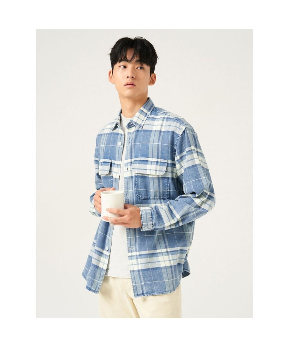 빈폴 멘(BEANPOLE MEN) 인디고 체크 아우터형 셔츠  블루