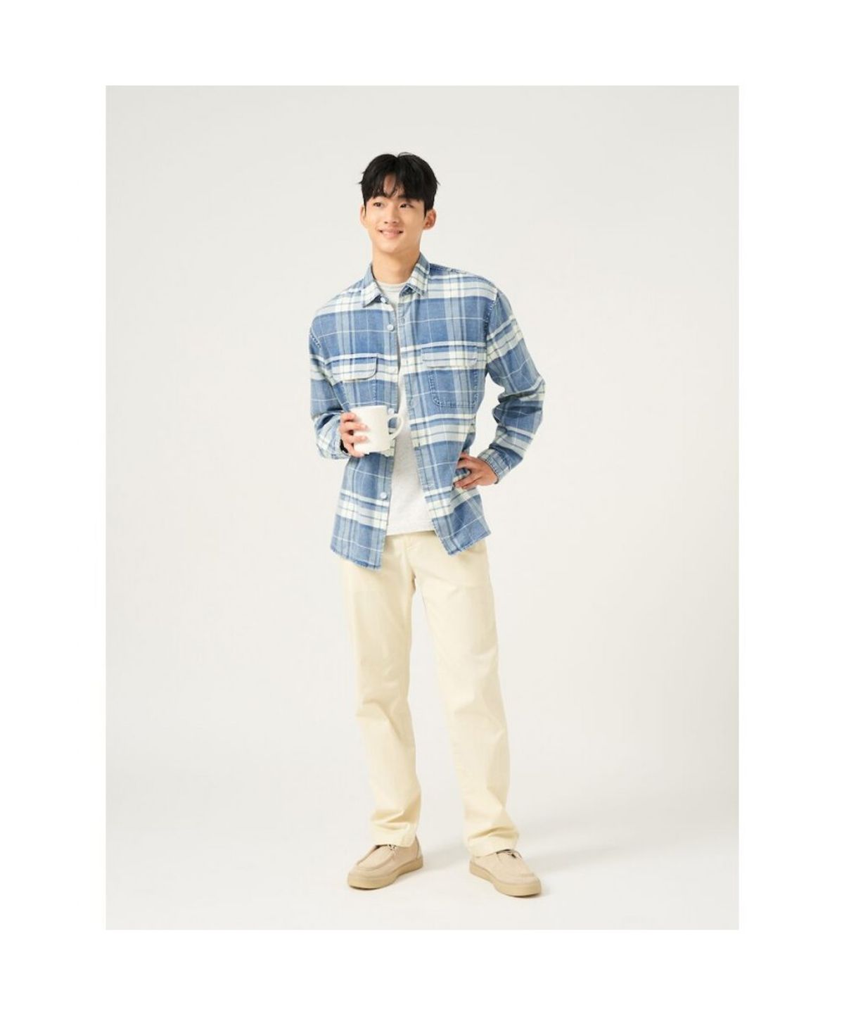 빈폴 멘(BEANPOLE MEN) 인디고 체크 아우터형 셔츠  블루