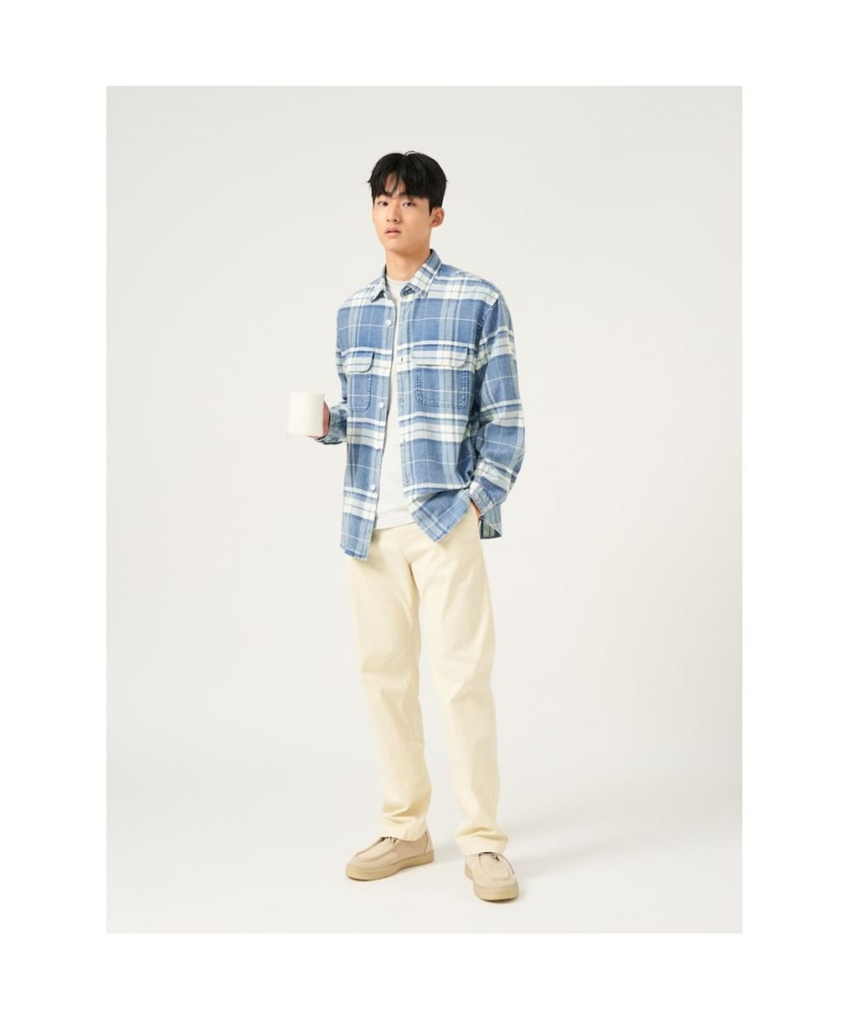 빈폴 멘(BEANPOLE MEN) 인디고 체크 아우터형 셔츠  블루