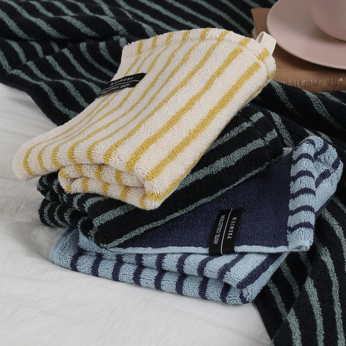 송월타올(SONGWOL TOWEL) 호텔컬렉션 스트라이프 솔리드34 고리 핸드타올 5매