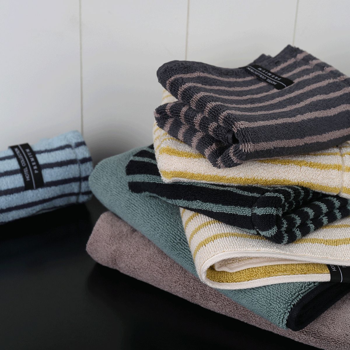 송월타올(SONGWOL TOWEL) 호텔컬렉션 스트라이프 솔리드34 고리 핸드타올 5매