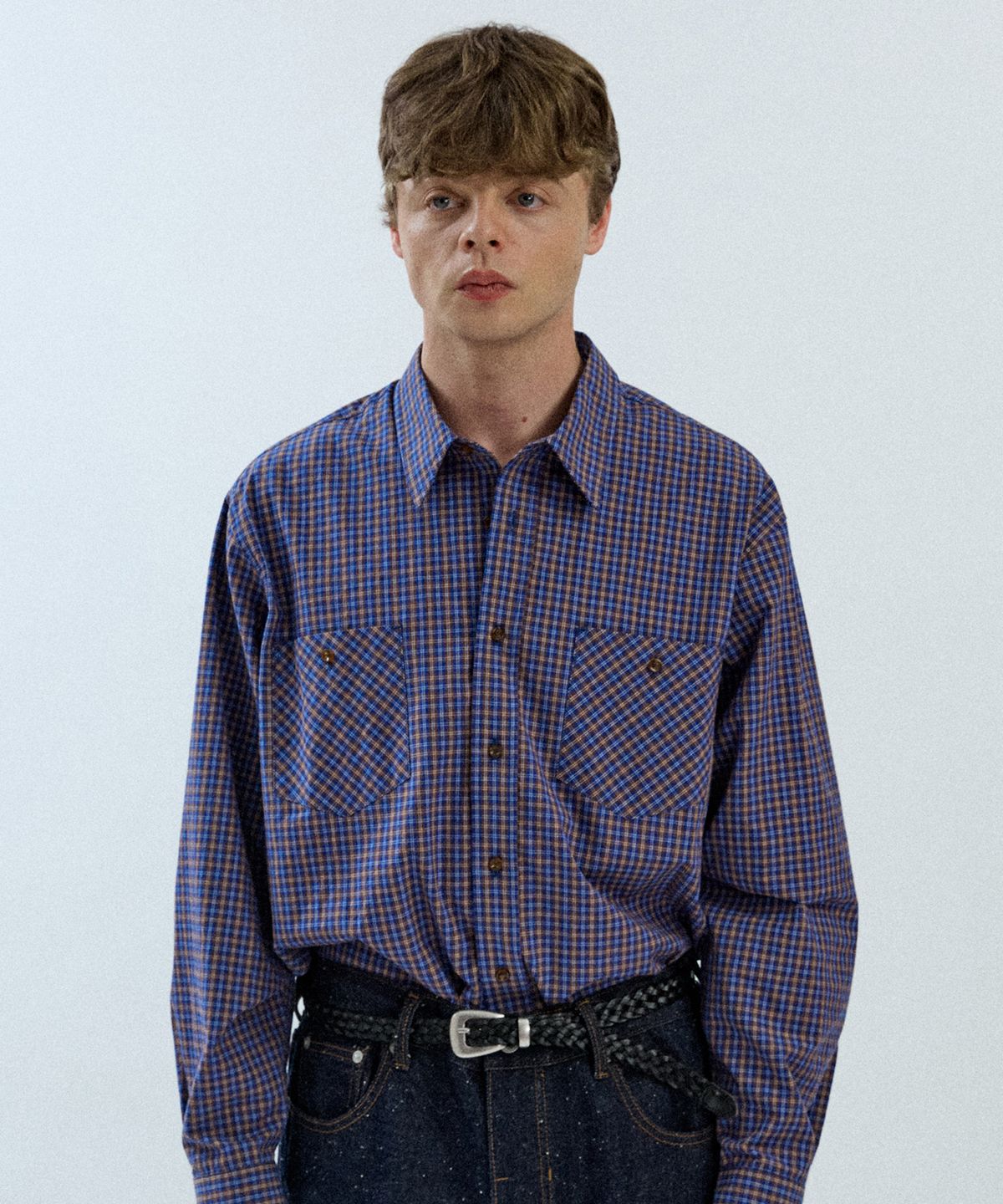 필프(PEALP) Two-Tone Check LS Shirts 22(Blue)
