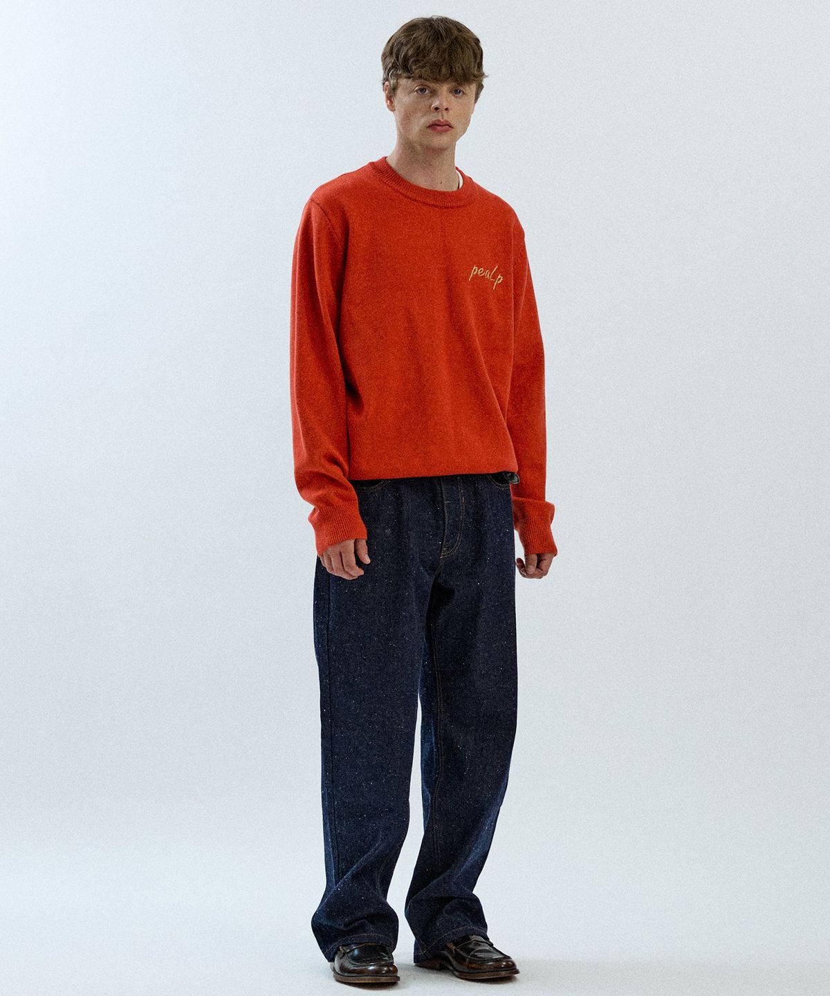 필프(PEALP) Hand-Embroidered Logo Knit Sweater 20(Orange)