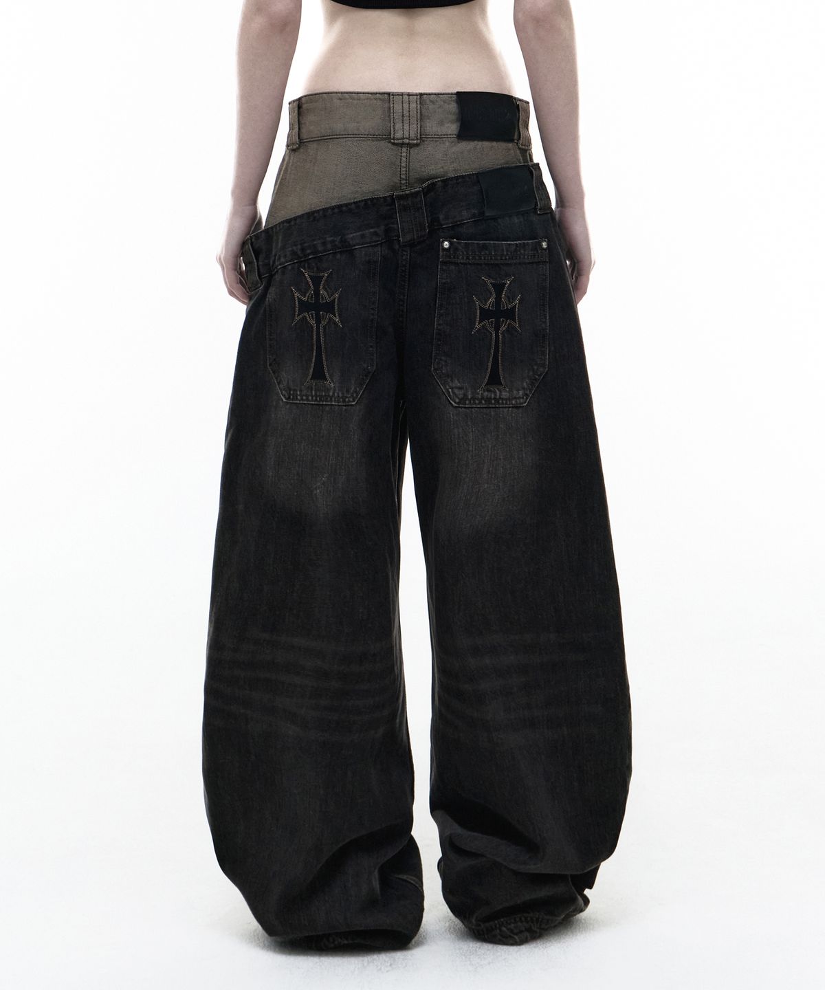 오퍼스 0012(OPUS 0012) Op. 09 DUAL OBLIQUE DENIM PANTS B/BLACK