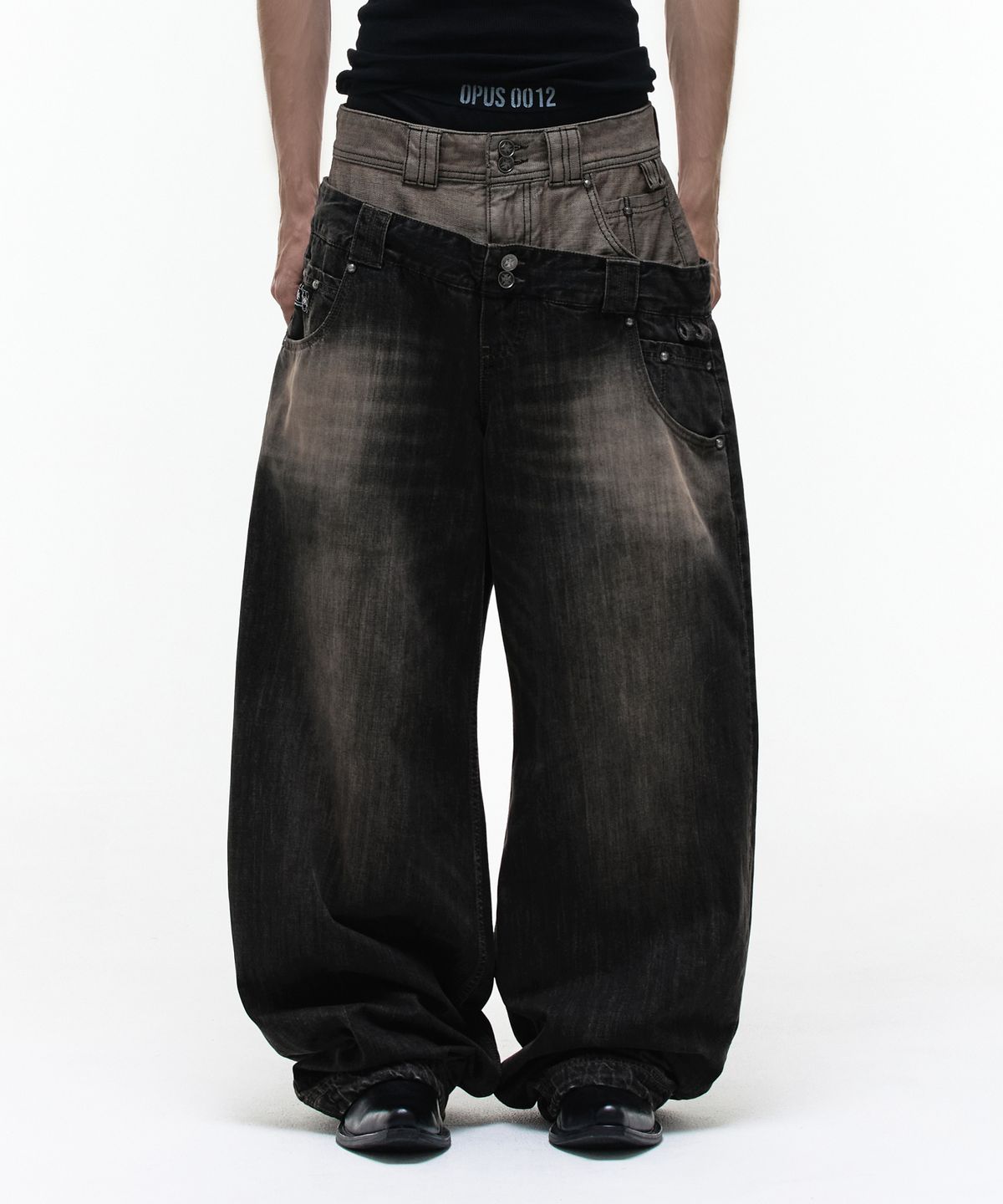 오퍼스 0012(OPUS 0012) Op. 09 DUAL OBLIQUE DENIM PANTS B/BLACK