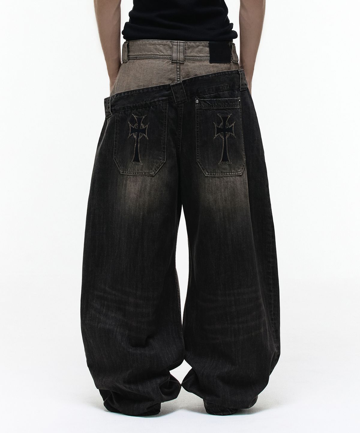 오퍼스 0012(OPUS 0012) Op. 09 DUAL OBLIQUE DENIM PANTS B/BLACK