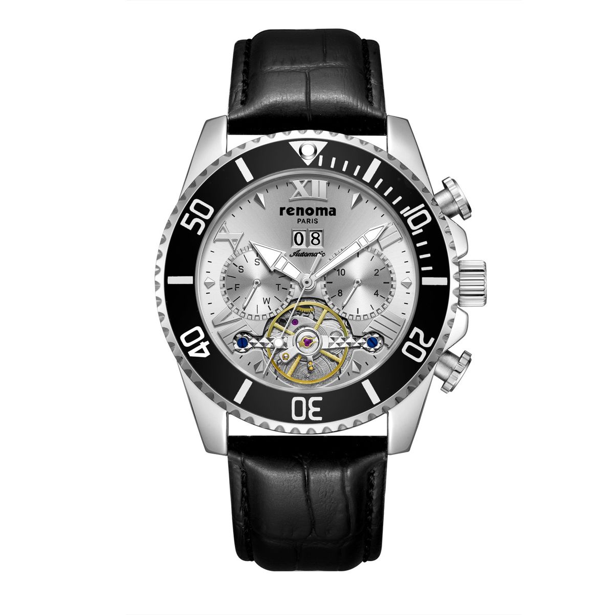 레노마 시계(RENOMA WATCH) 레노마 RE2502HM 멀티펑션 오토매틱남성가죽시계 화이트블랙/블랙앤블랙